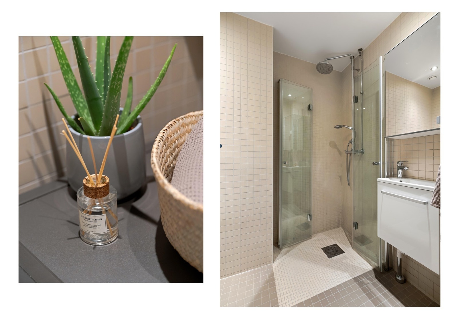 Servant med underskap er montert i 2025 og gir praktisk oppbevaring i hverdagen. Dusjvegger og toalett ble montert i 2023. Galleribilde