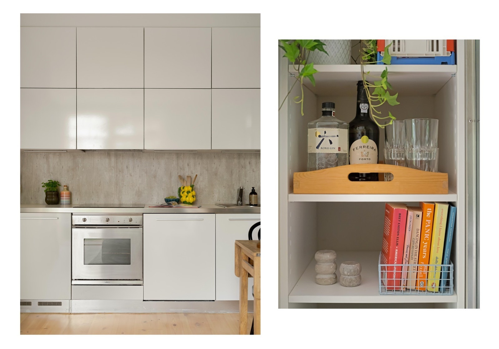 Det er integrerte hvitevarer bestående av benkekjøleskap, oppvaskmaskin, komfyr og platetopp. Galleribilde