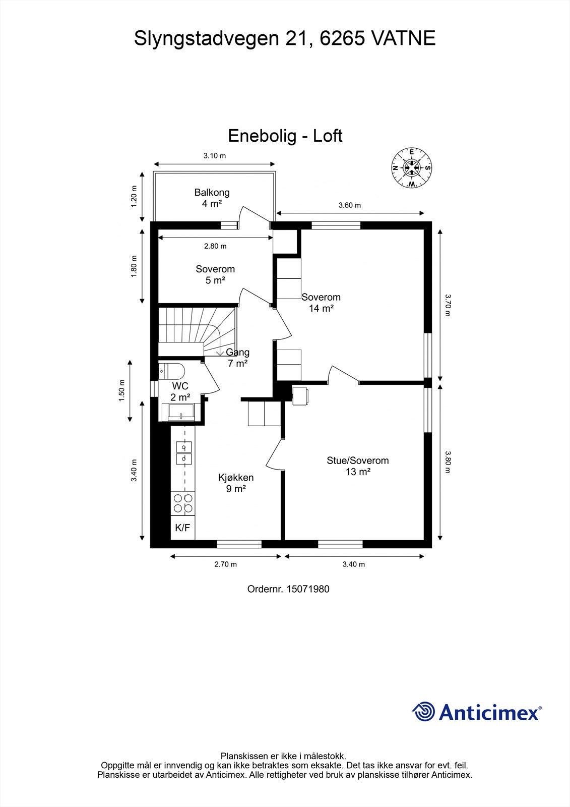 Målsatt plantegning loft Galleribilde