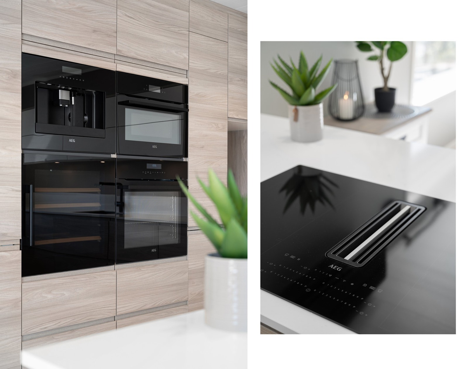 Smart og stilsikkert kjøkken fra norske Strai - med vinskap, kaffemaskin og steinbenk fra HTH Galleribilde