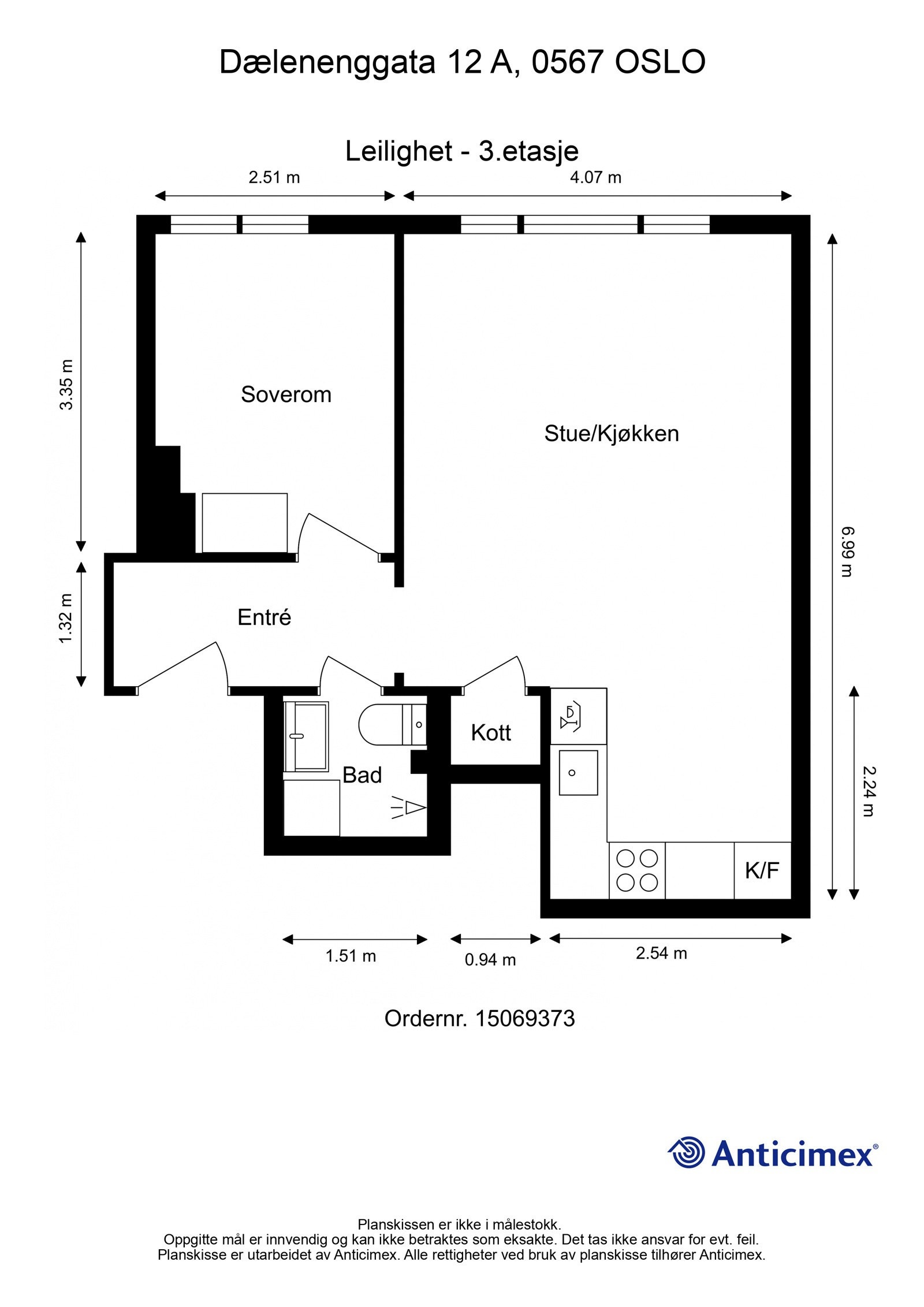 - Plantegning med mål Dælenenggata 12 A - Galleribilde