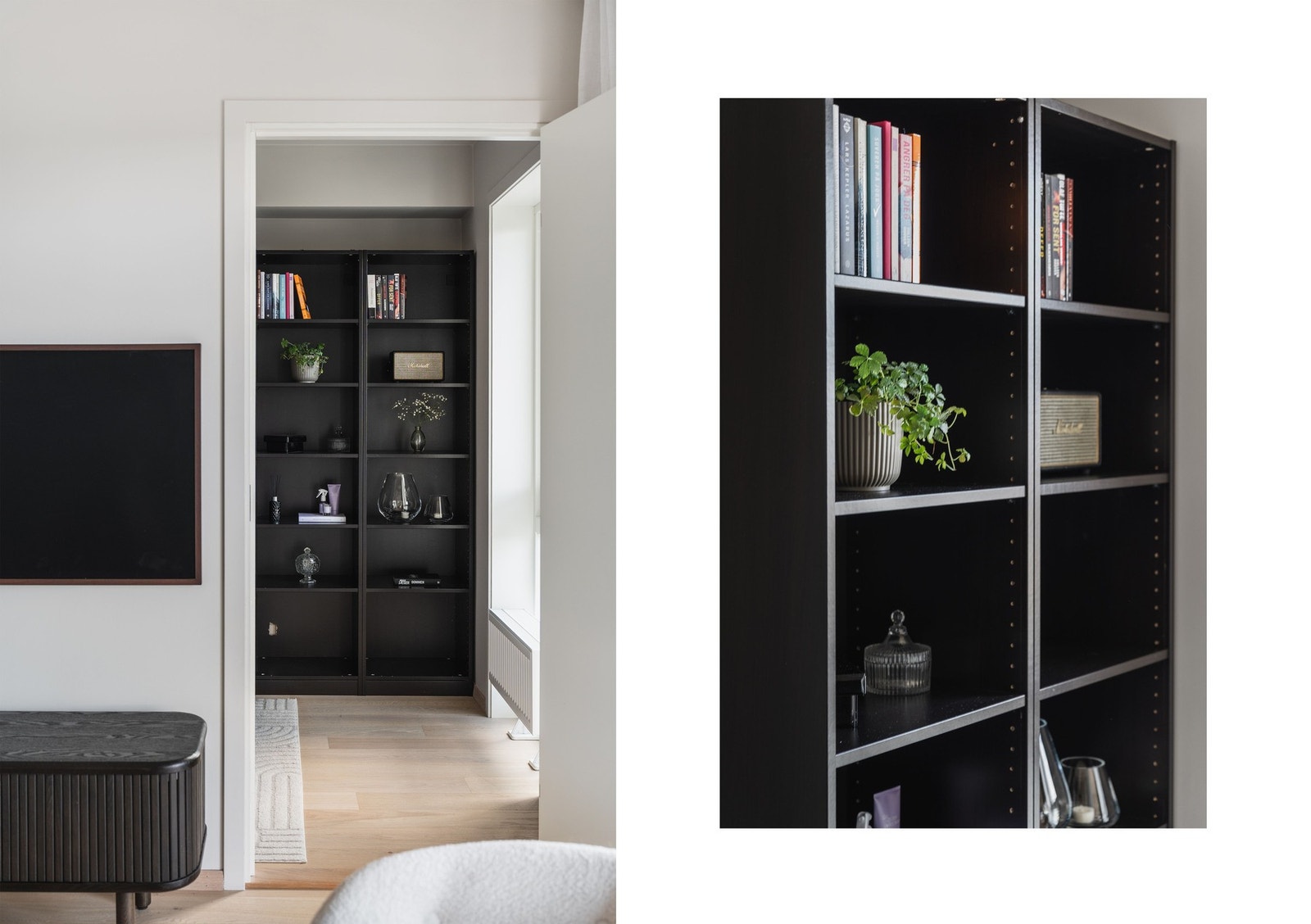Fra stuen har du inngang til boligens første soverom. Den gode planløsningen sørger for at soverommene ikke ligger vegg-i-vegg. Galleribilde
