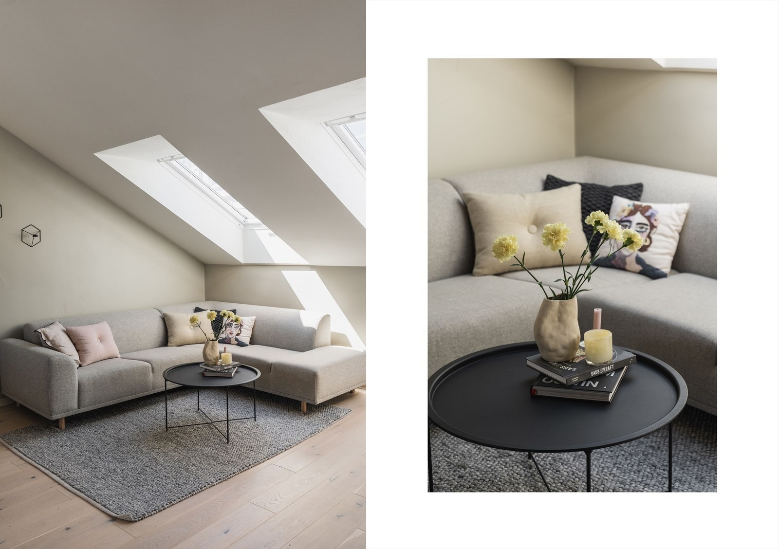 Stuen er av god størrelse og har plass til stor sofaløsning med tilhørende møblement, samt spisebord Galleribilde