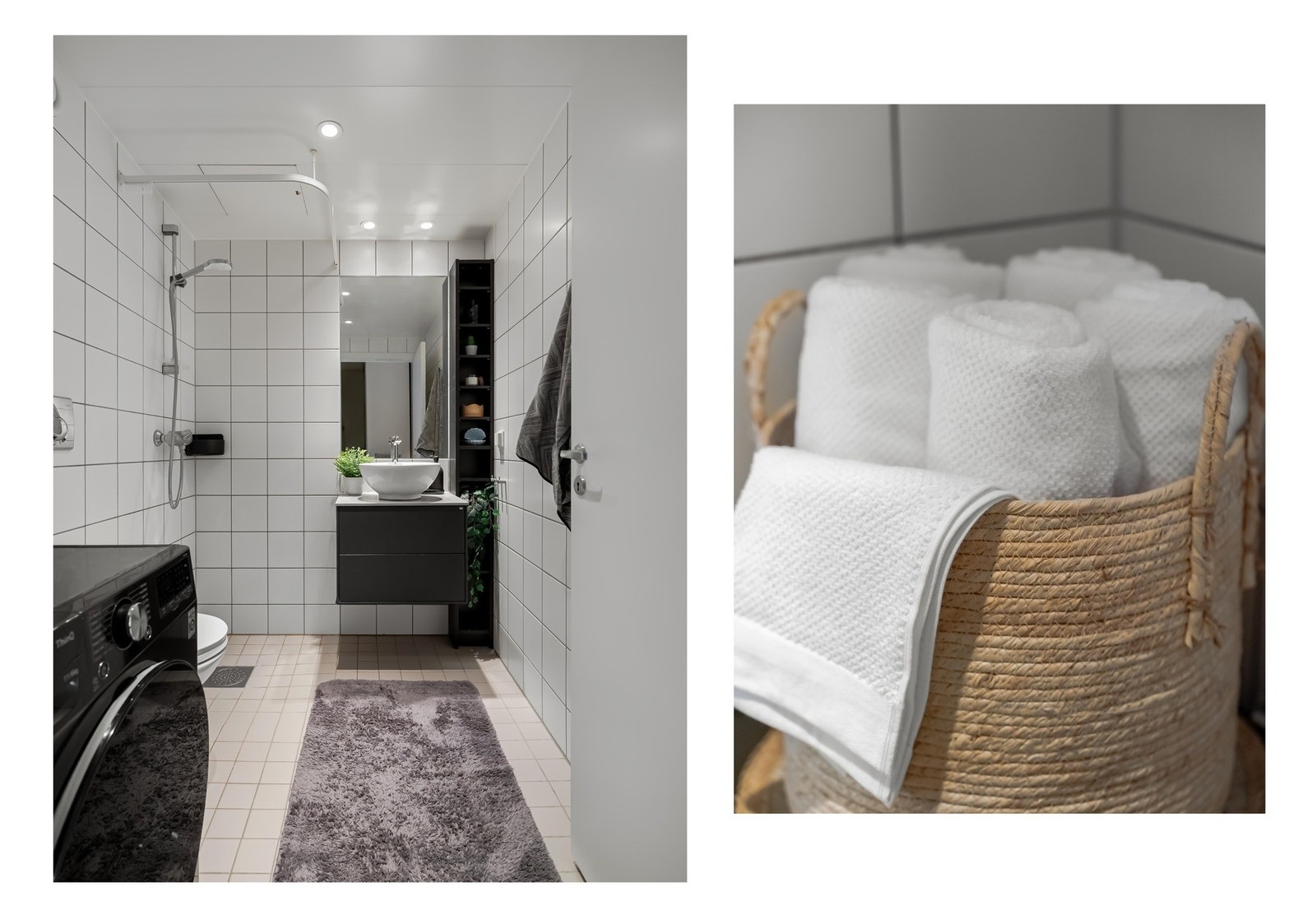 Badet er romslig og innbydende fra byggeår i 2006. Det er lune varmekabler i gulv og downlights i tak. Galleribilde