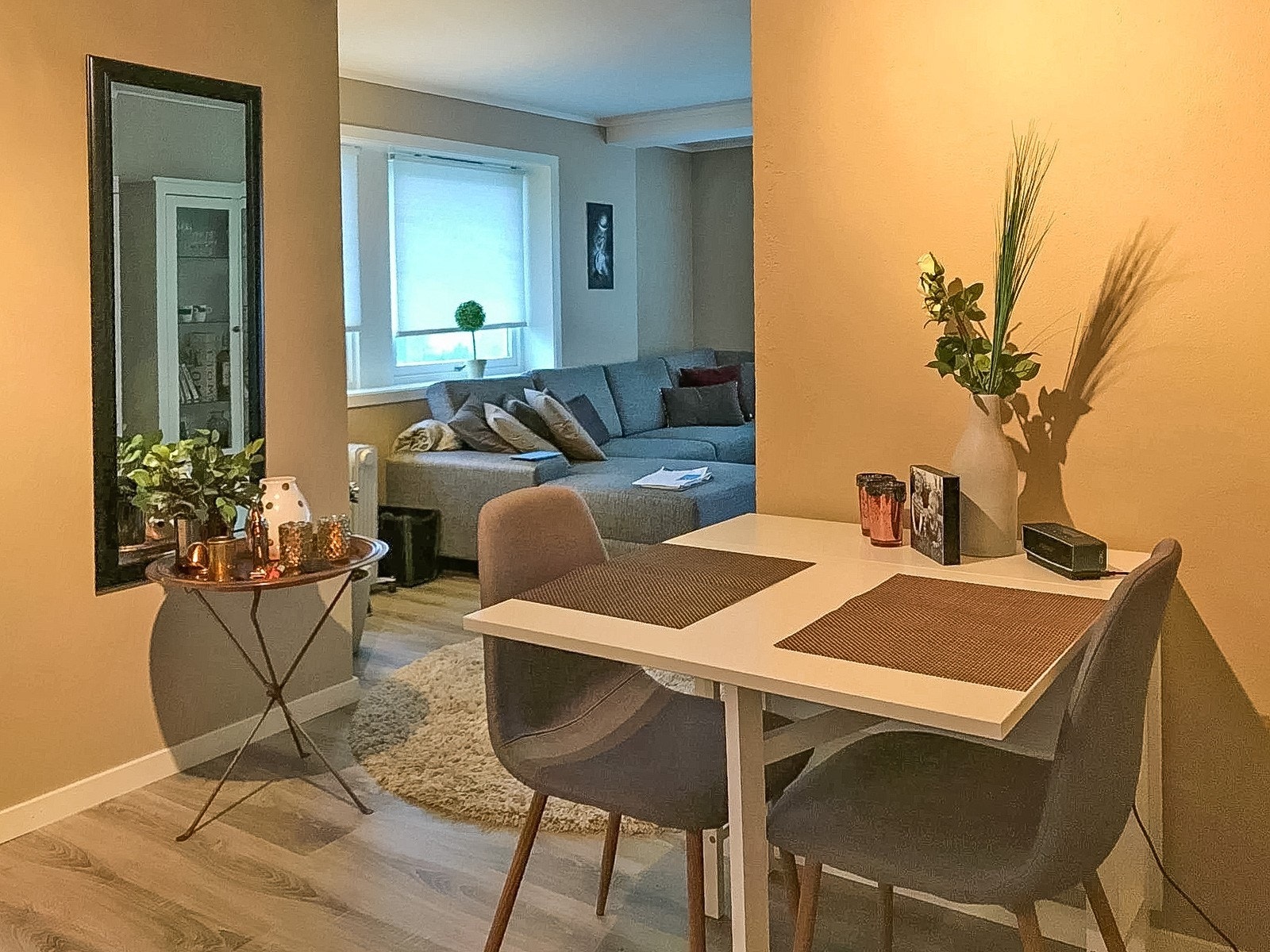 Stue i leiligheten sett fra kjøkken. Galleribilde