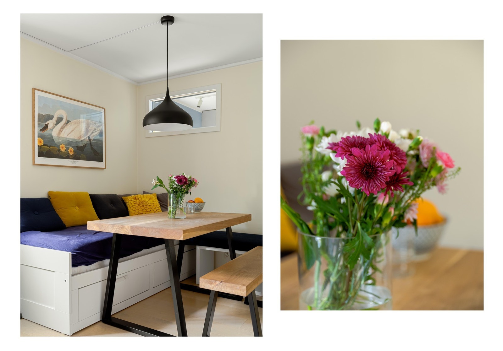 Spisesofaen er forresten med lagring under - smart innredningstips for å utnytte plassen. Galleribilde