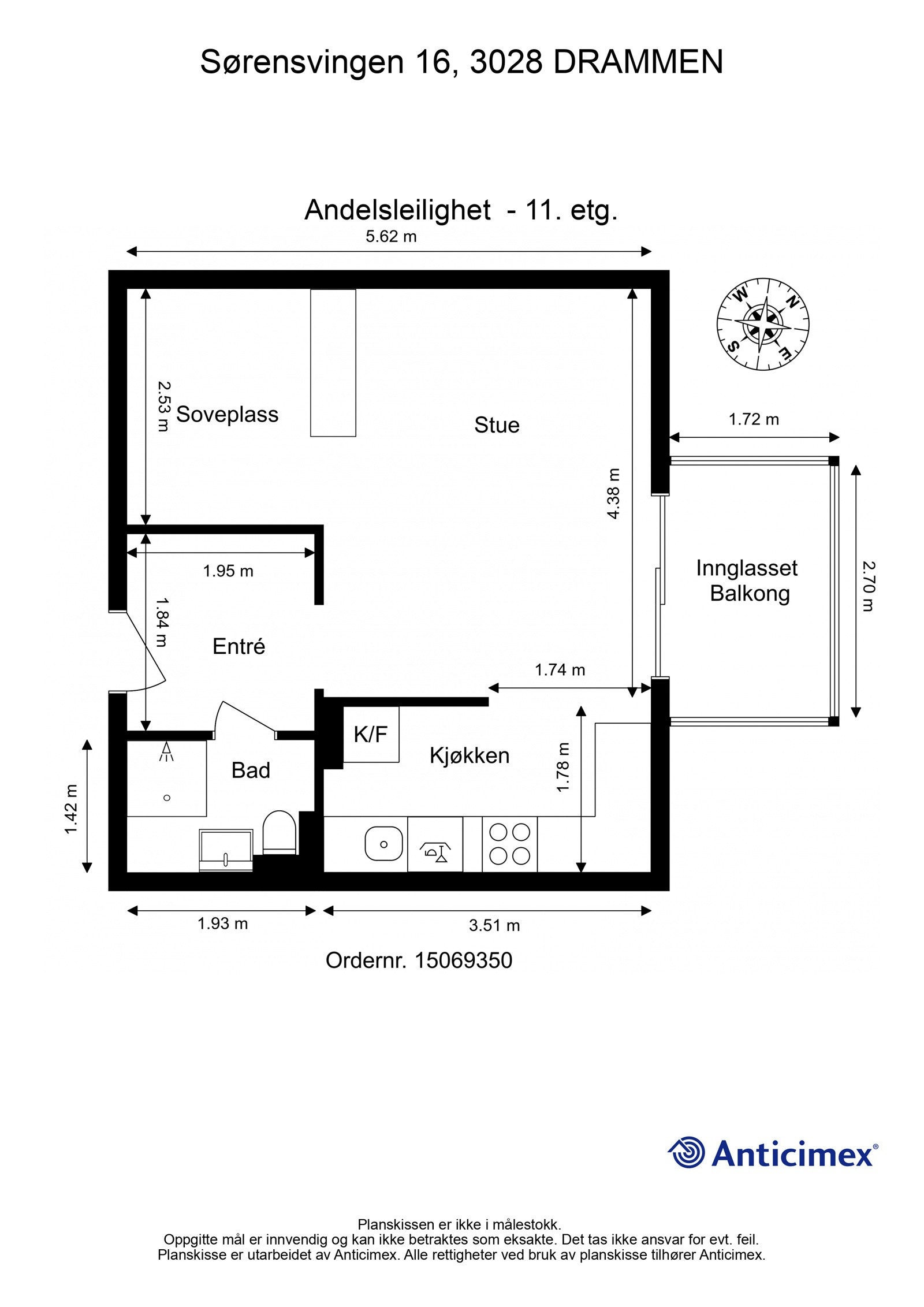 Plantegning.som viser leilighetens layout. Galleribilde