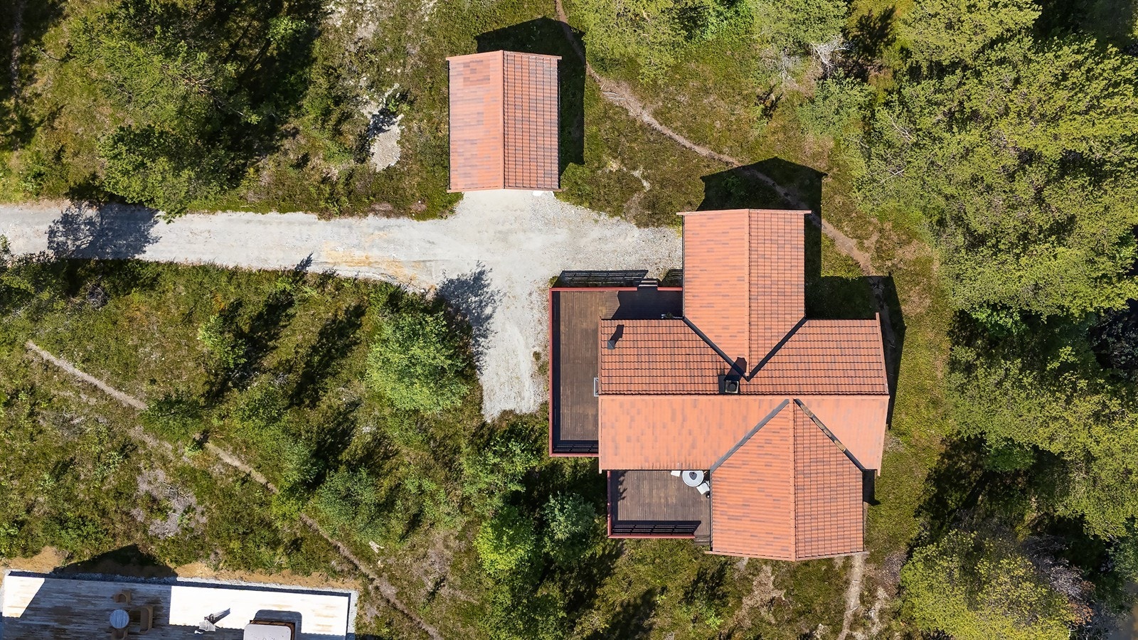 Dronebilde av eiendommen tatt fra fugleperspektiv Galleribilde