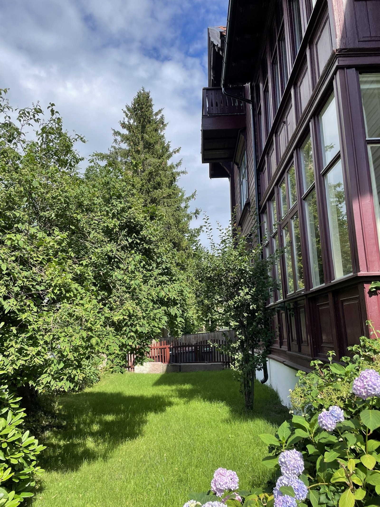 Sommerbilde av den vakre og frodige hagen tatt av selger. Galleribilde