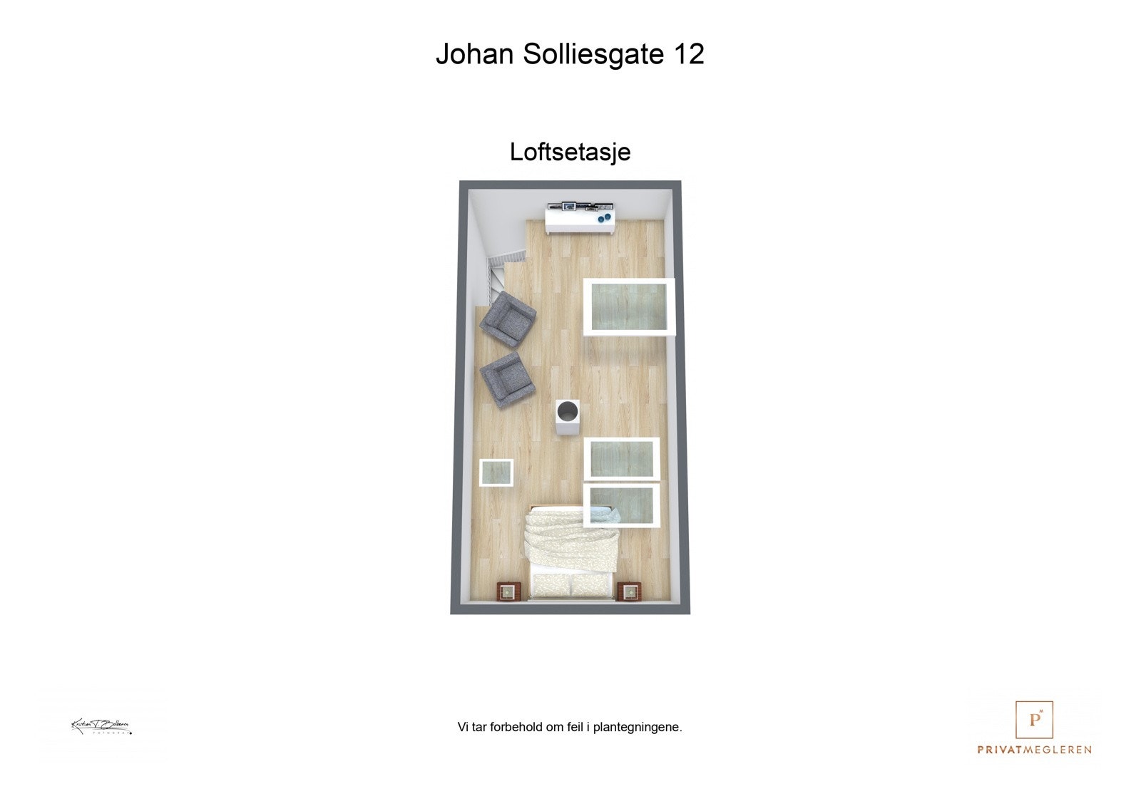 Johan Solliesgate 12 - 3D plantegning loftsetasje Galleribilde