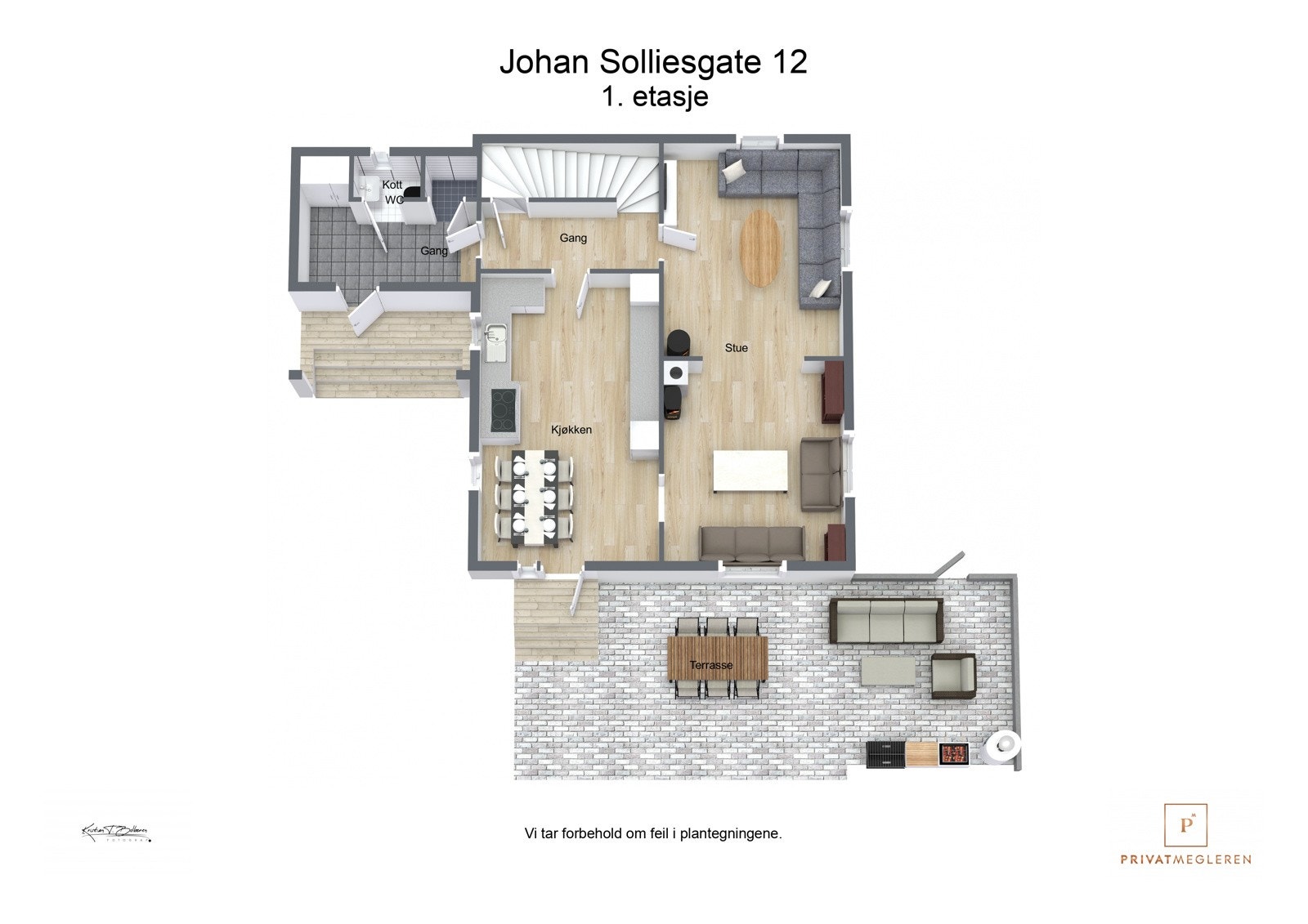 Johan Solliesgate 12 - 3D plantegning 1. etasje Galleribilde