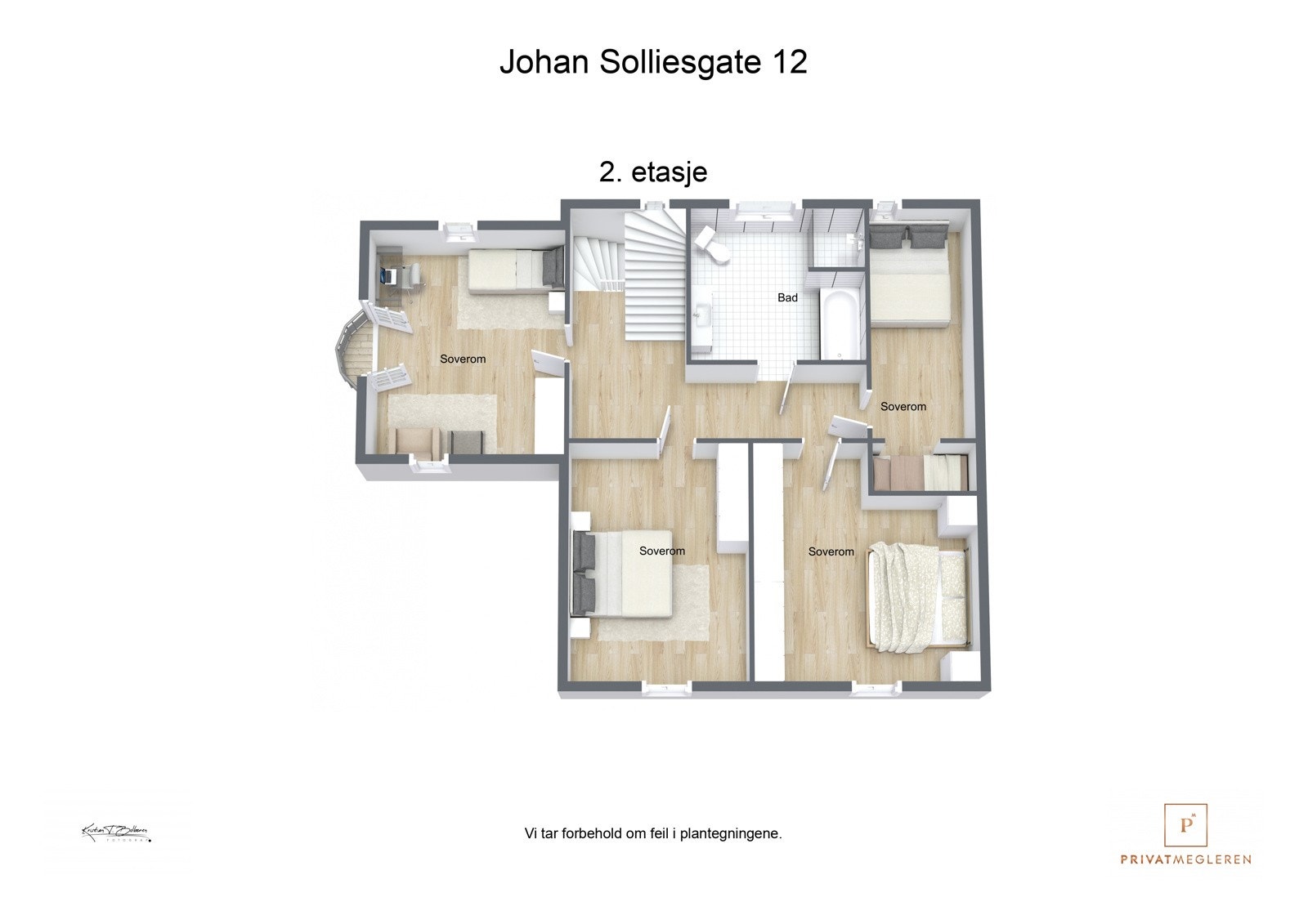 Johan Solliesgate 12 - 3D plantegning 2. etasje Galleribilde