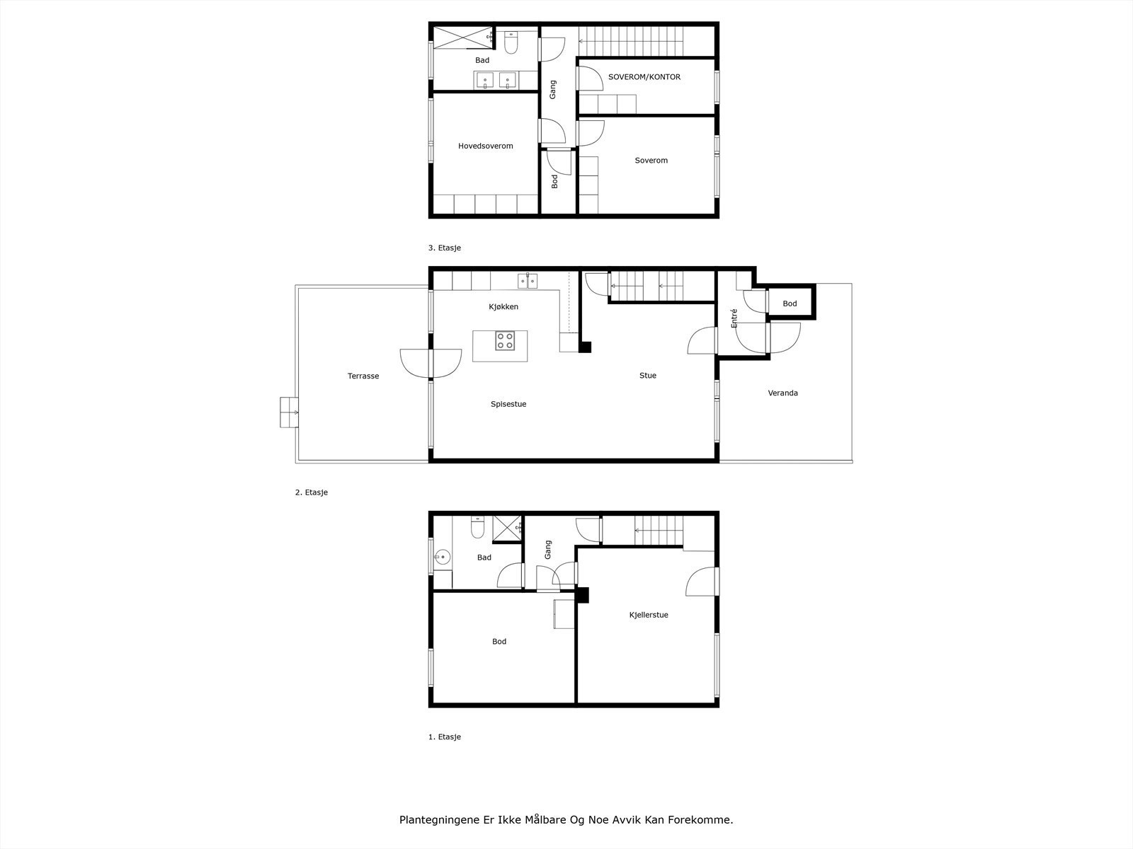 Planløsning over 3 plan. Galleribilde