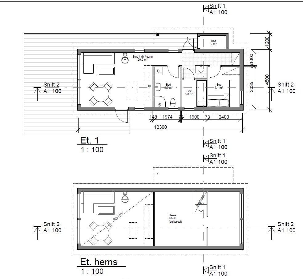 Plantegninger - her får man plass til mye - meget innholdsrik Minihytte. Galleribilde