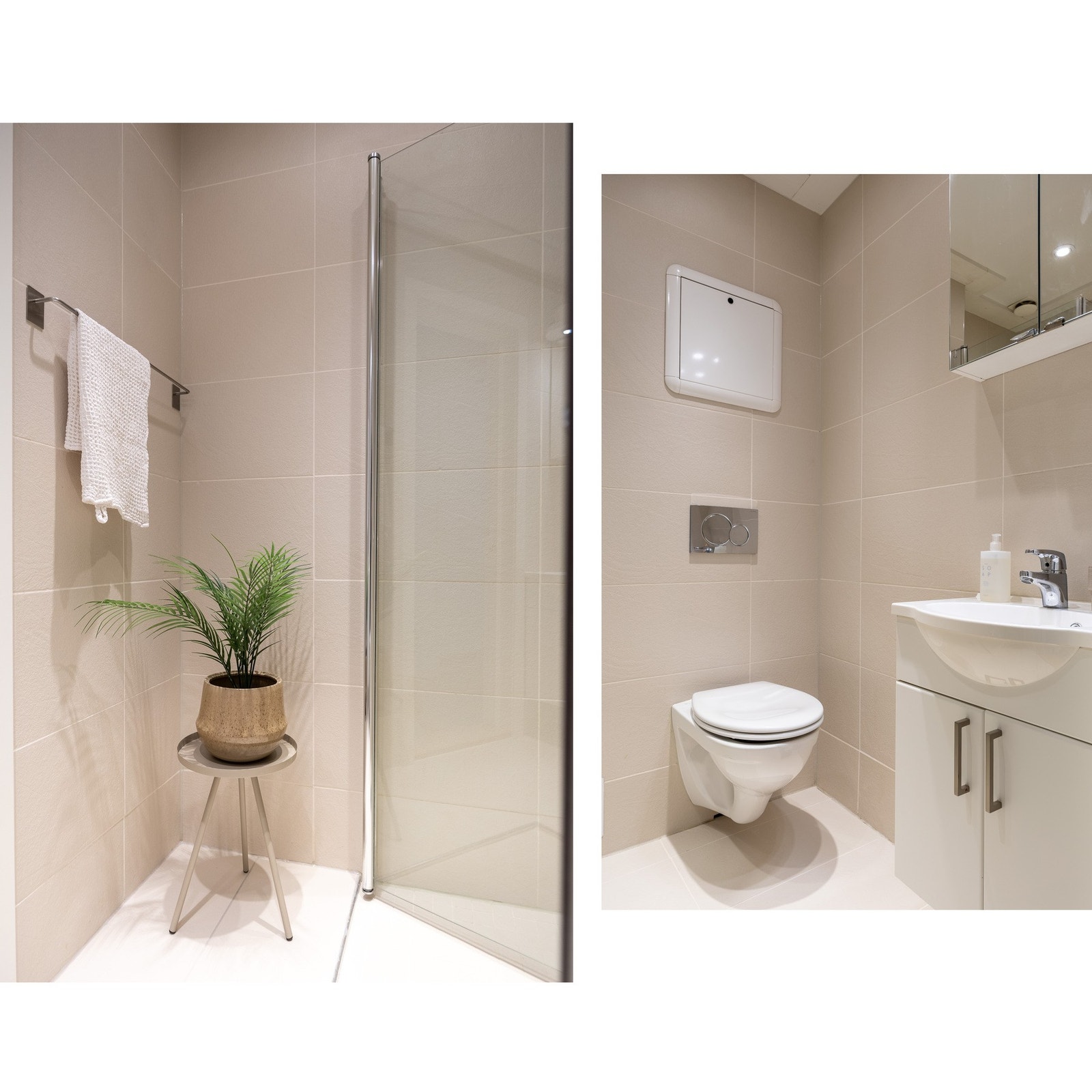 Det er gulvvarme og downlights i tak. Galleribilde