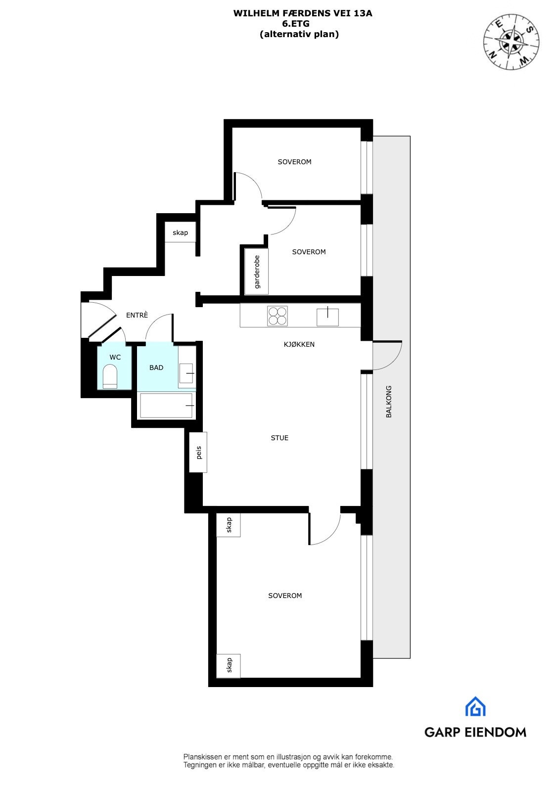 Alternativ planløsning. Selger eller megler har ikke undersøkt mulighet for om endring av planløsning er gjennomført bart og bærer således ingen ansvar rundt dette. Galleribilde