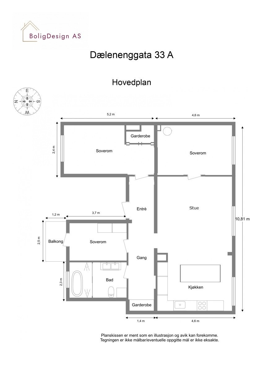 Alternativ plantegning. 3 soverom. Galleribilde