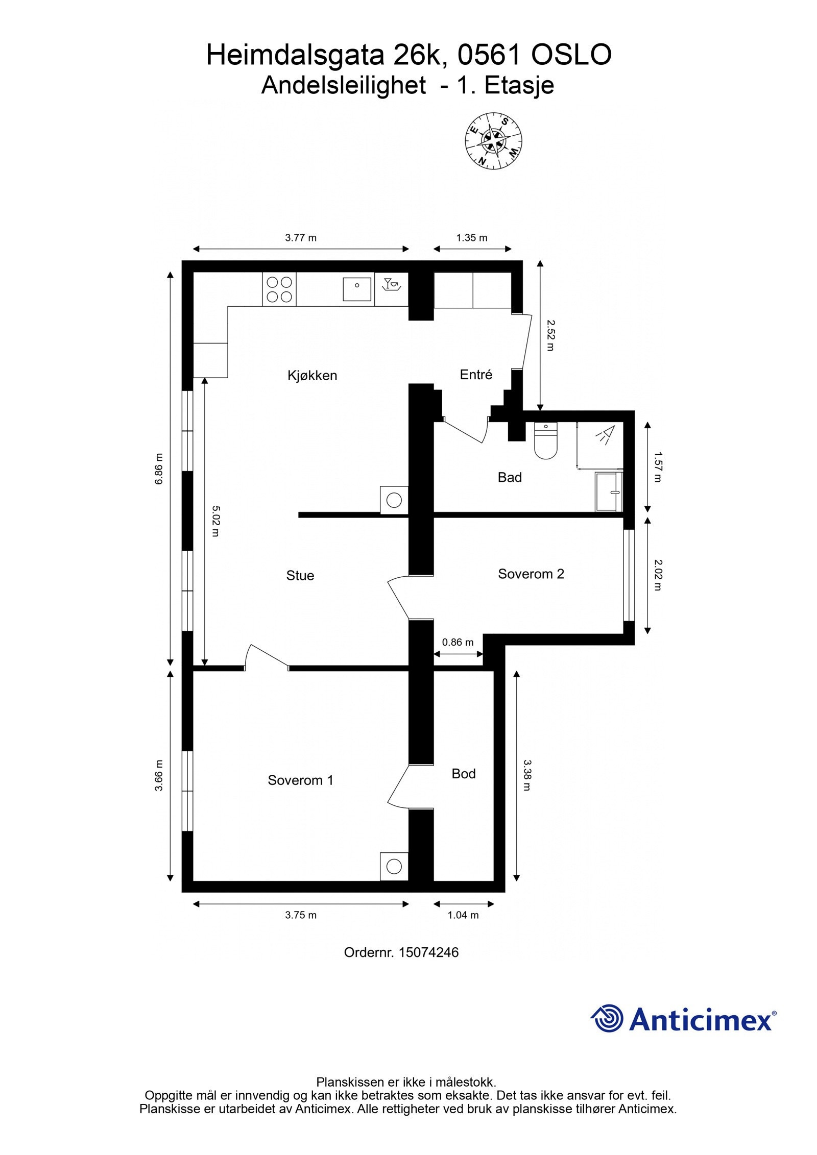 Dagens planløsning av boligen. Kom på visning for å planlegge hvordan du skal innrede din nye bolig. Galleribilde