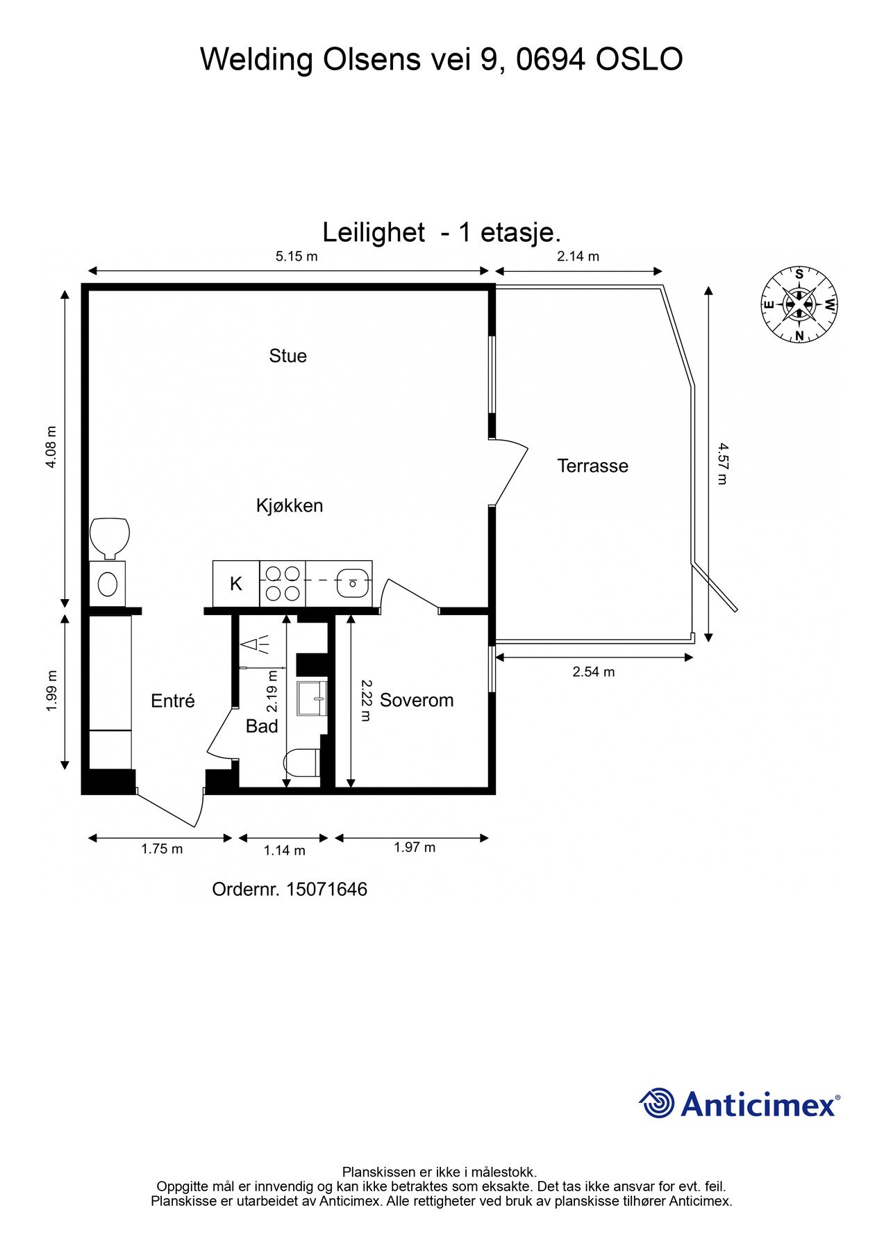 Første etasje: Entré, baderom, kjøkken/stue og rom benyttet som soverom. Galleribilde