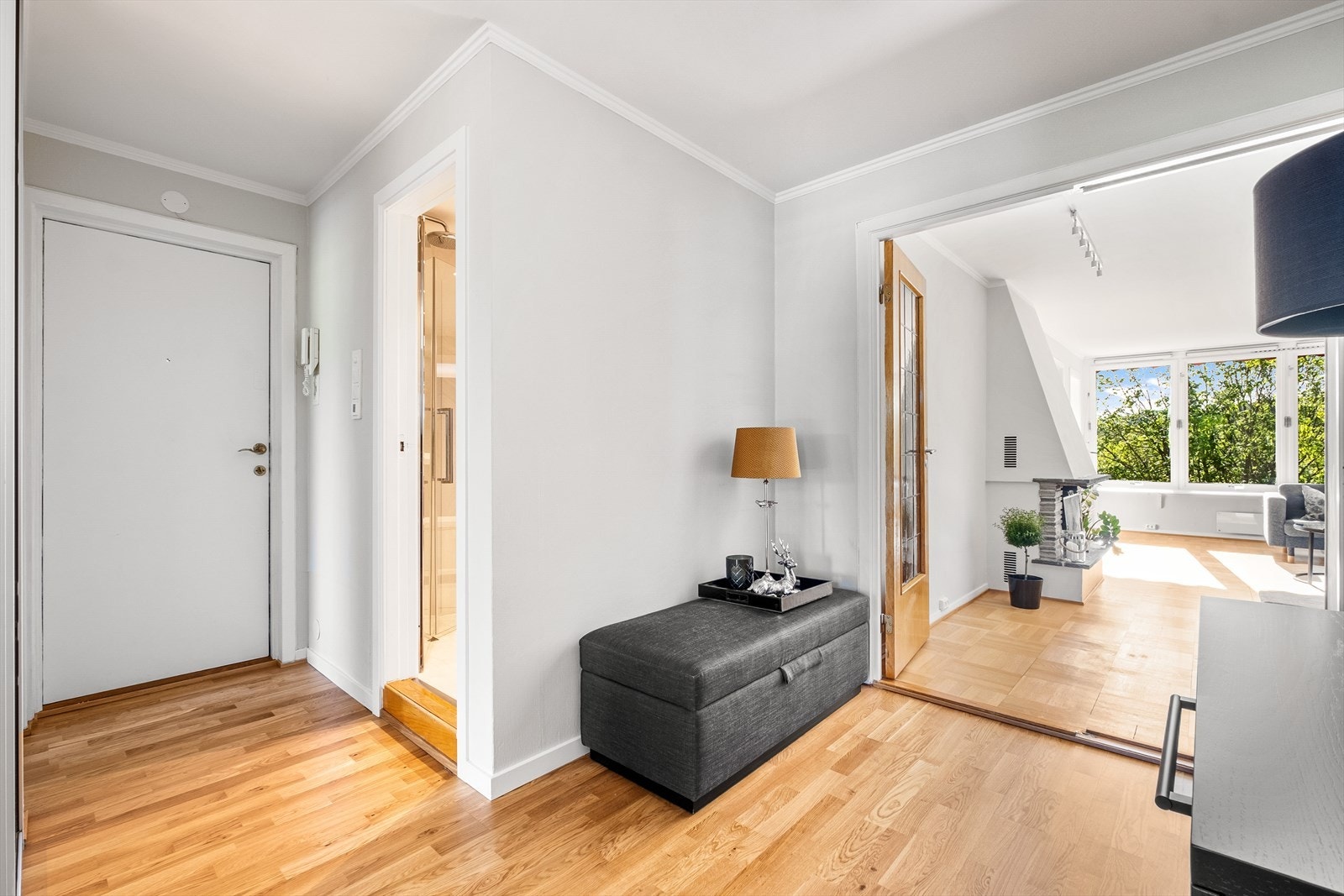 I entréen er det god plass til oppheng av yttertøy, kommoder, skohyller e.l. Galleribilde