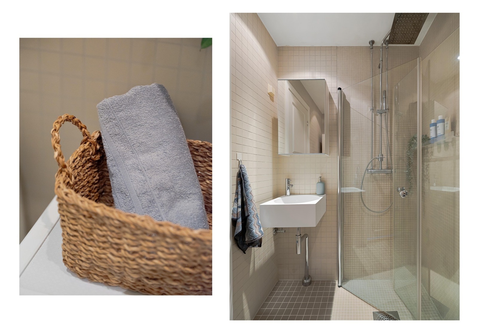 Her får du alt du trenger på et bad, med både dusjhjørne, servant med speilskap, veggskap og plass til vaskemaskin. Galleribilde