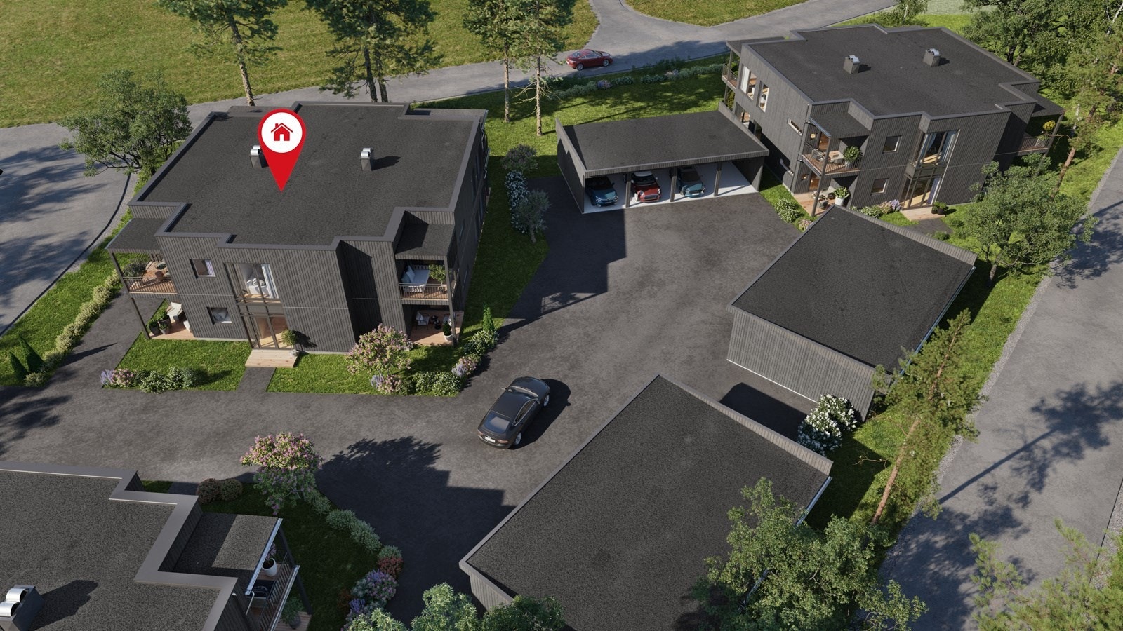 Snart klare for innflytting. Det er enkel adkomst til alle boligene og parkering i carport. Leilighetene får egen sportsbod i bakkant av carport Galleribilde