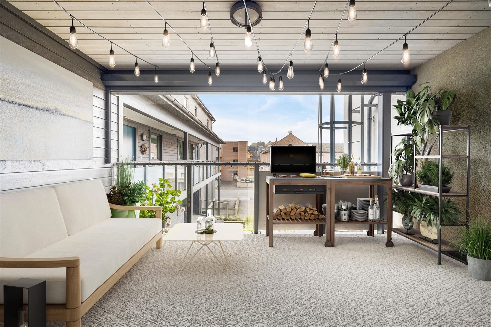 Romslig og overbygget, usjenert balkong som vender mot vest (digital stylet) Galleribilde