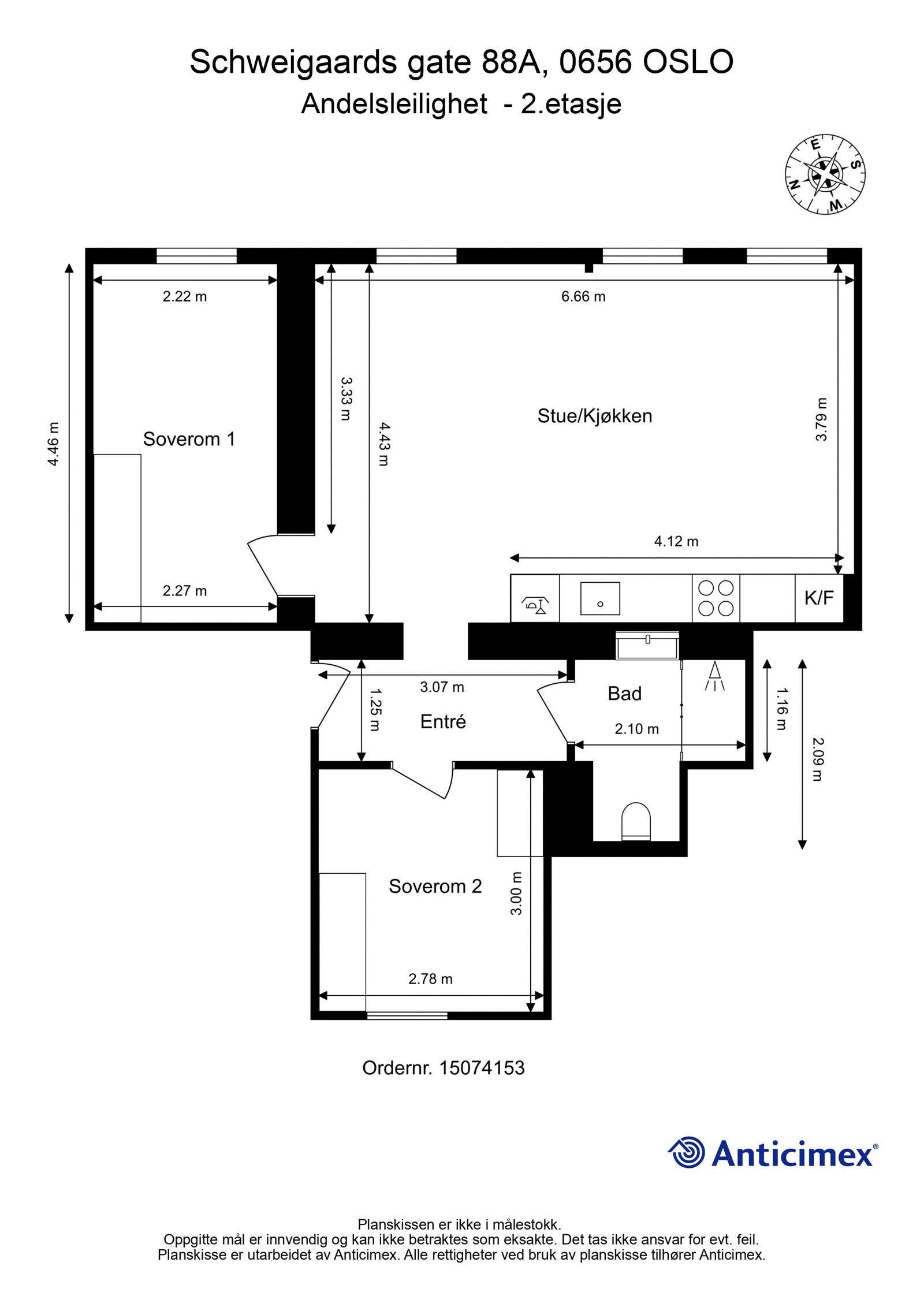 Plantegning med mål. Galleribilde