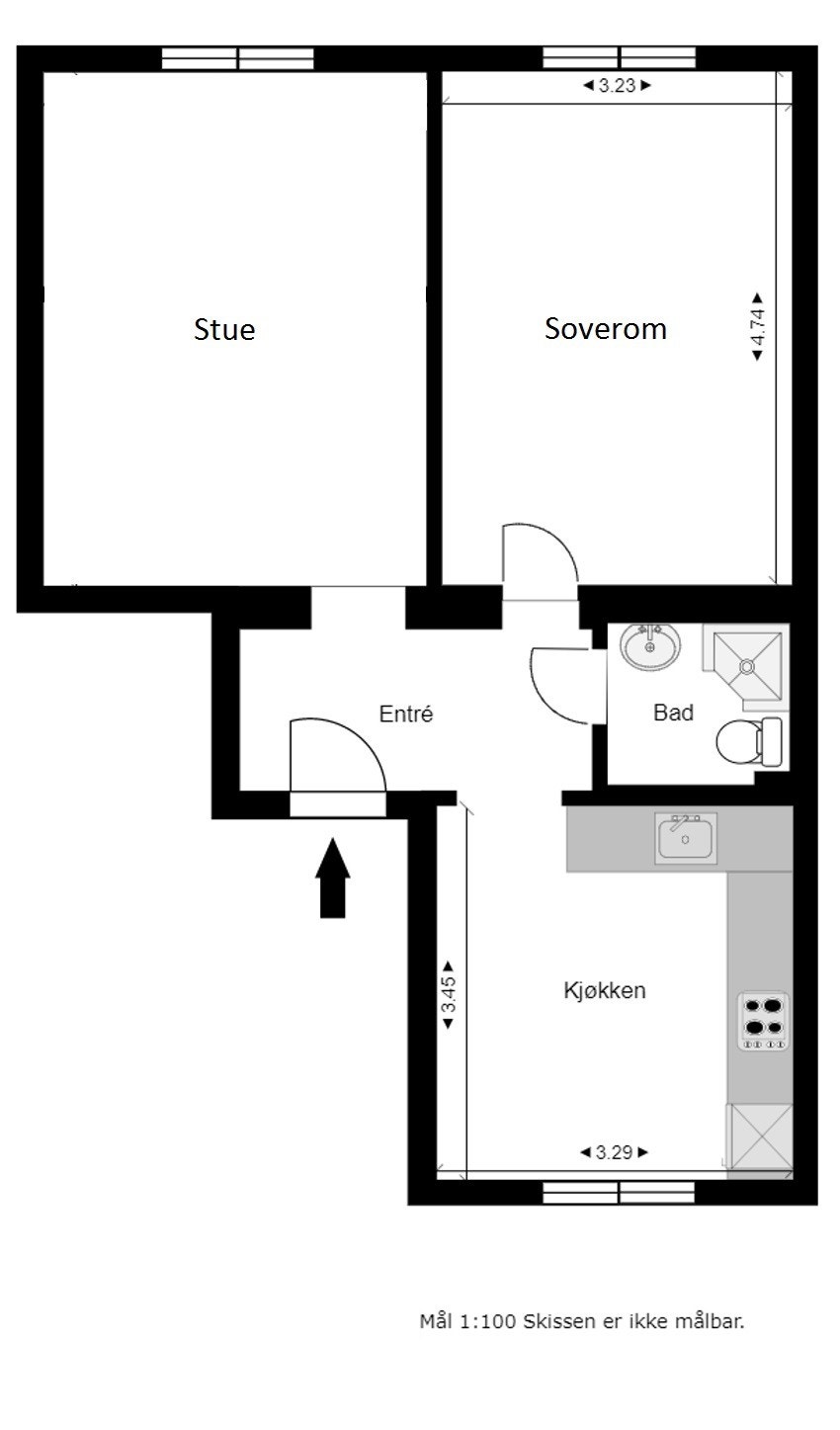 Dagens planløsning. Tegningen er ikke målbar. Galleribilde