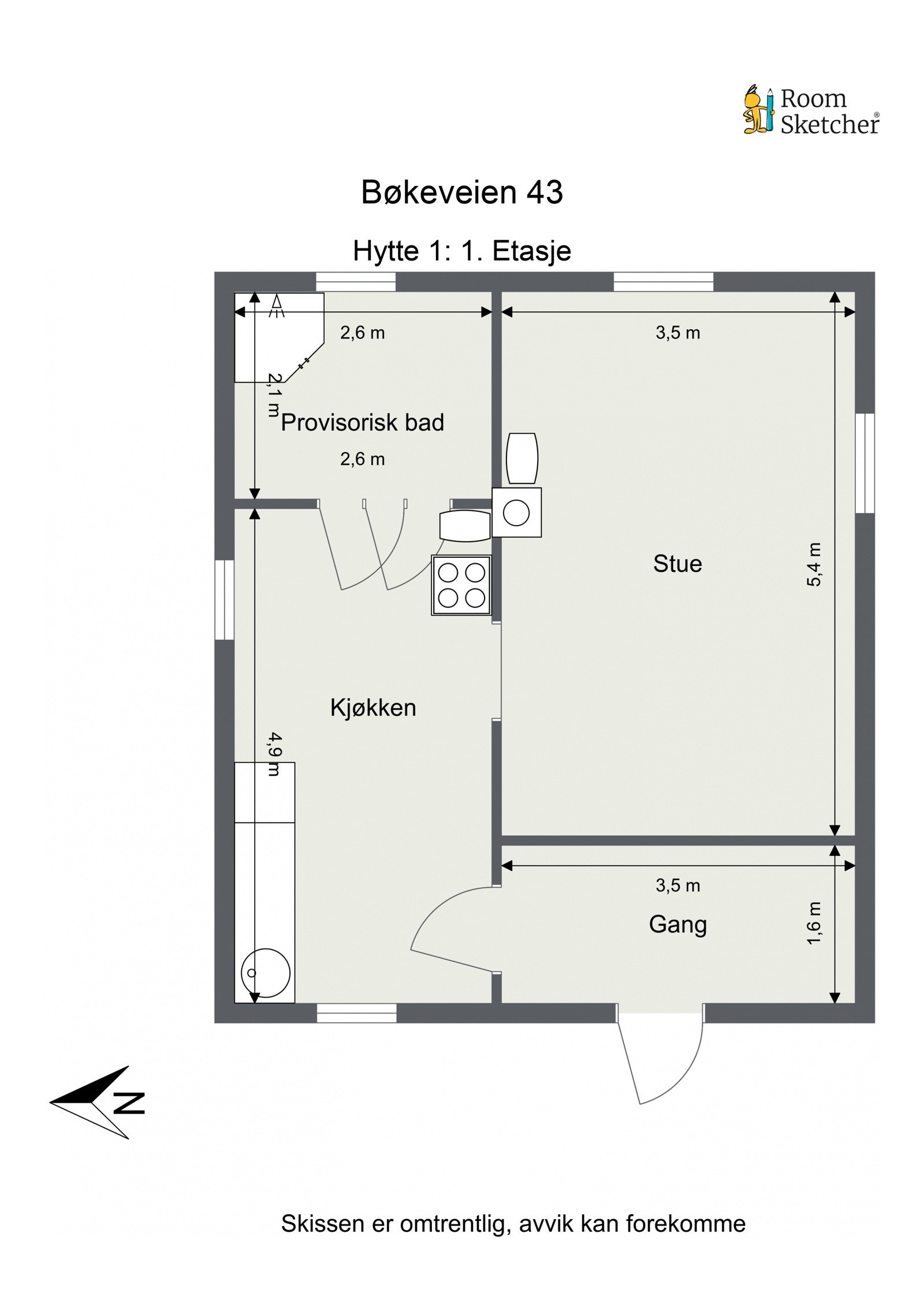 Plantegning for hytte 1 - 1. etasje. Galleribilde