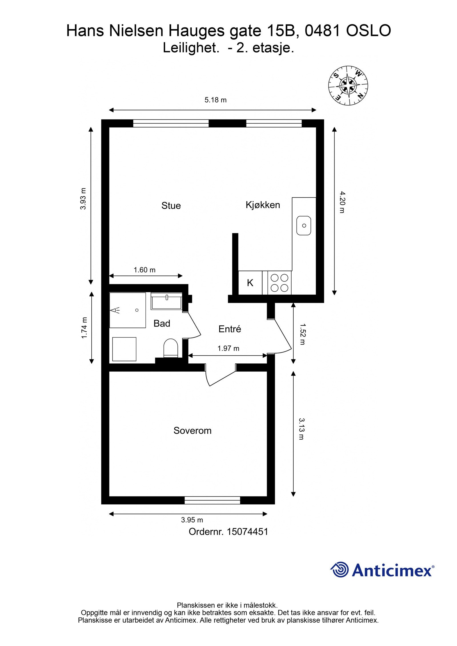 Plantegning med mål. Galleribilde