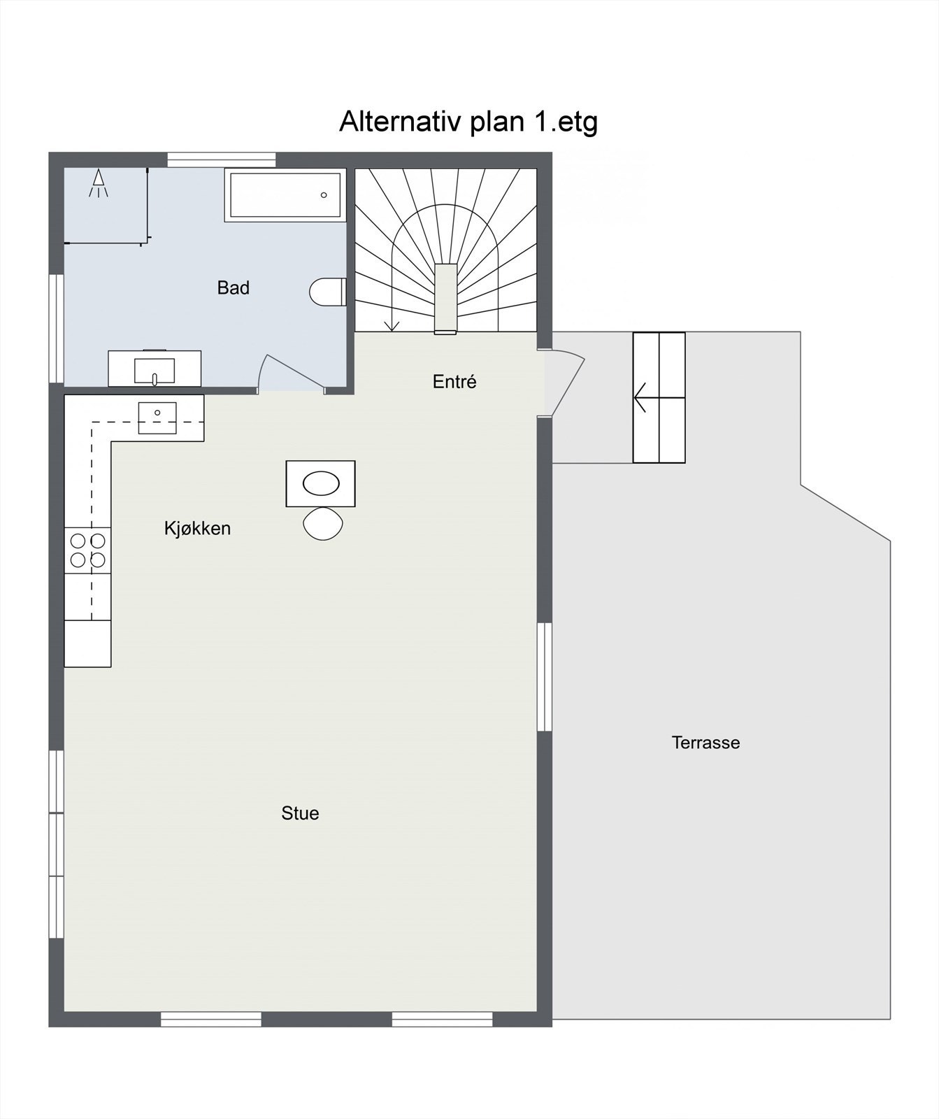 -Alternativ planløsning for etablering av bad i 1.etg- Galleribilde