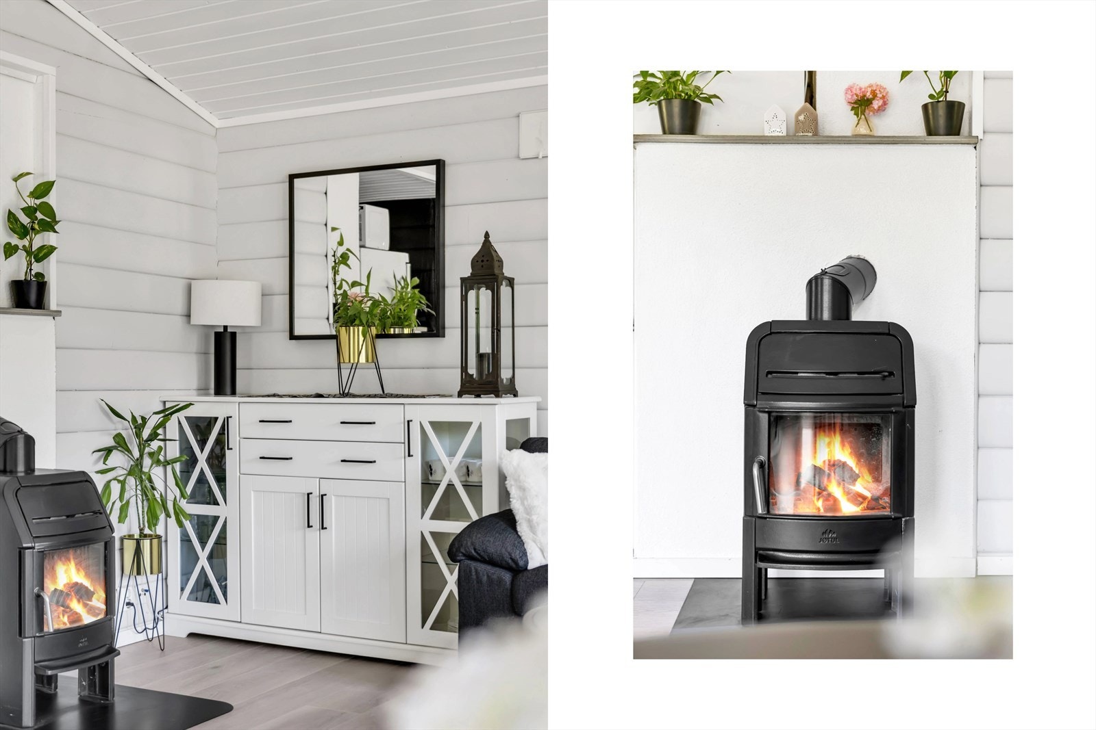 - Peis i stuen som bidrar til varme og lun atmosfære - Galleribilde