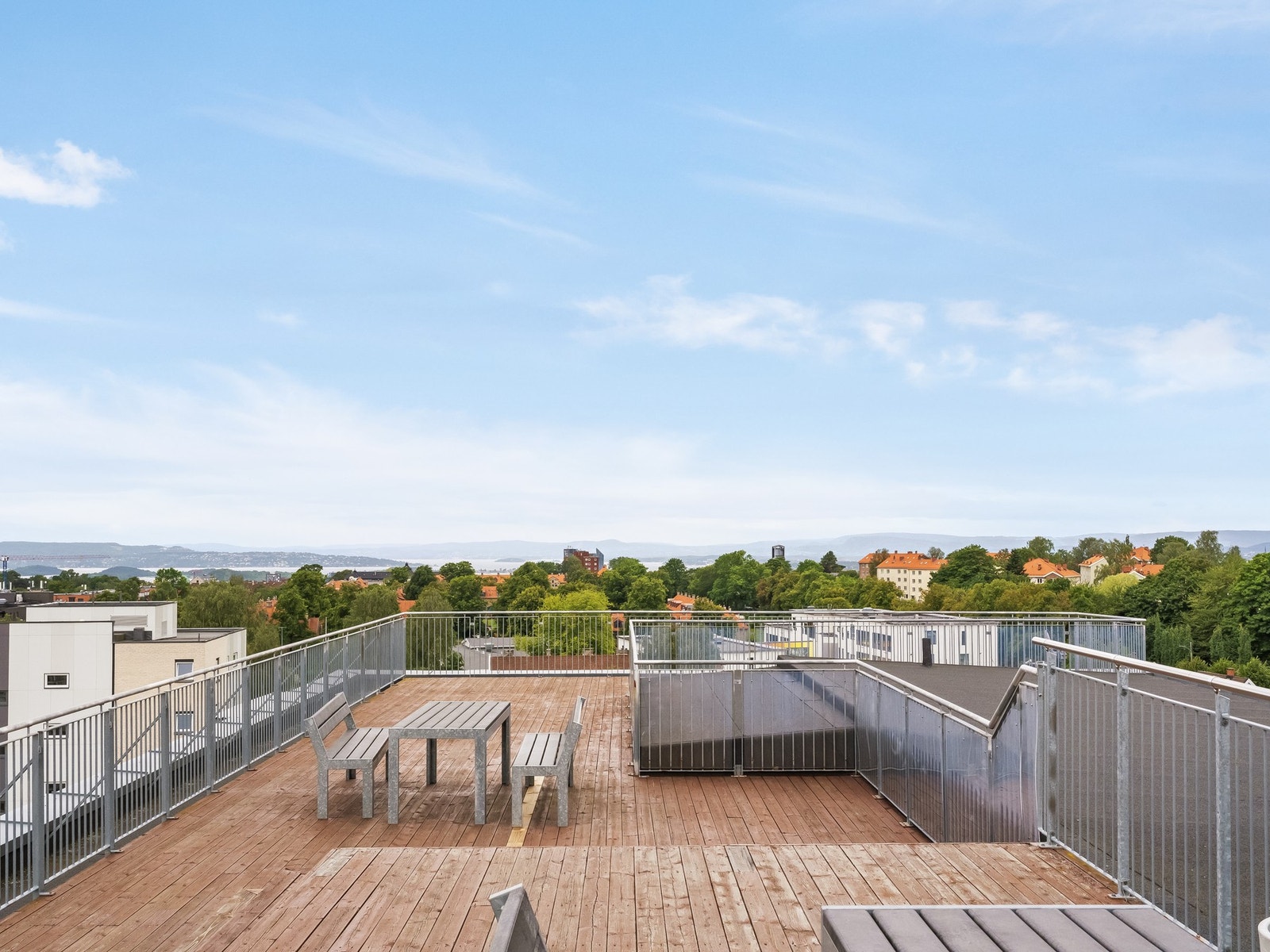 Takterrassen er møblert med sittegrupper. Galleribilde