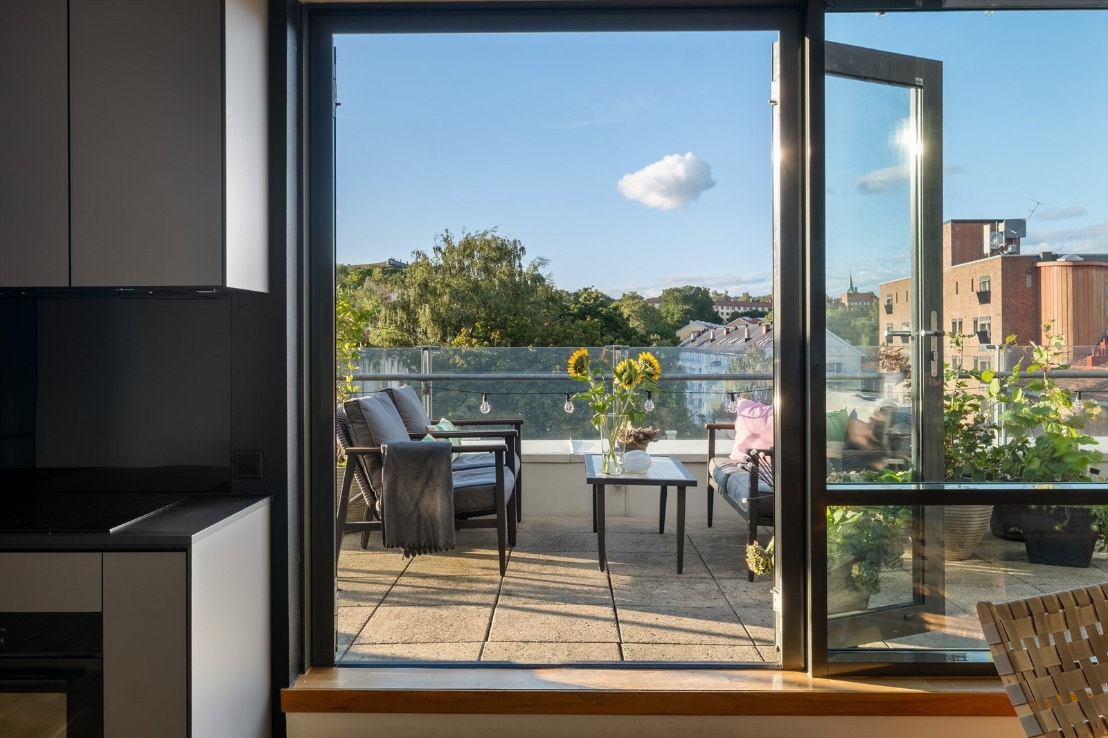 Fra stuen er det utgang til den private takterrassen. Galleribilde