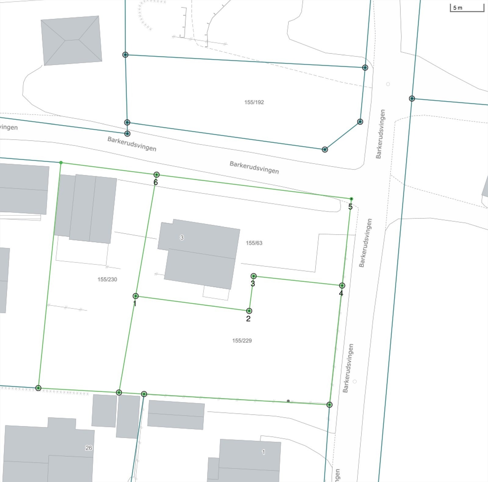 Eiendomskart med gjeldende tomtegrenser Galleribilde