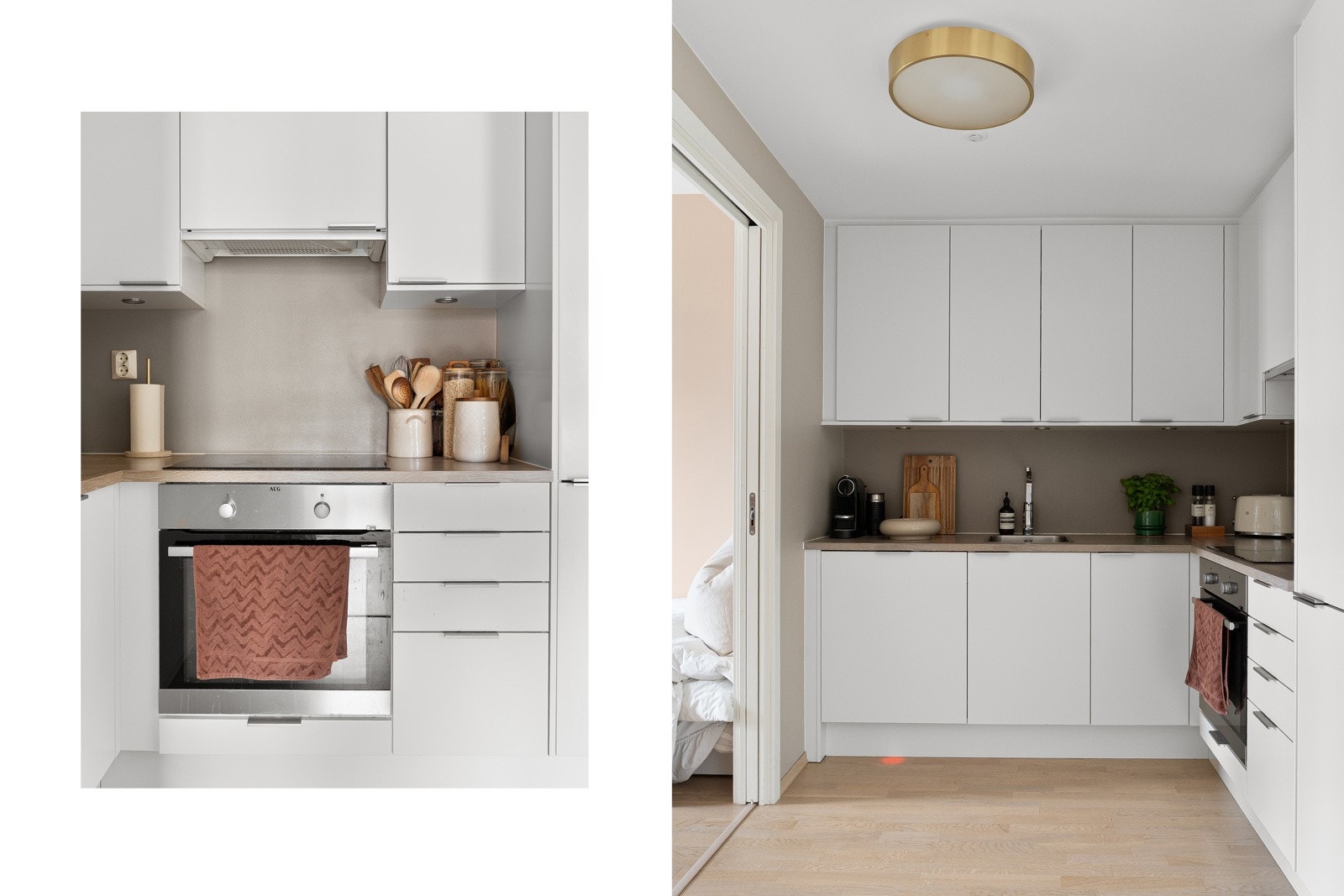 Moderne Norema kjøkkeninnredning med glatte, folierte fronter og slitesterk benkeplate i laminat. Galleribilde