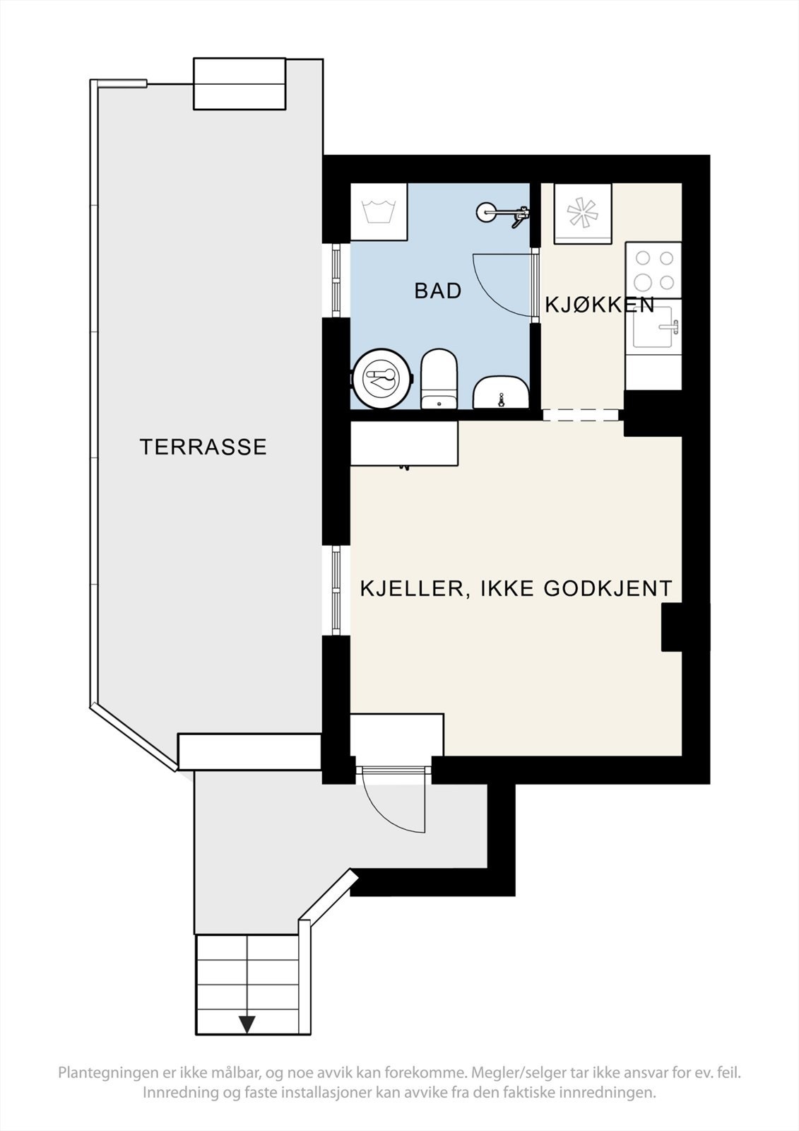 Plantegning kjeller. Ikke godkjent for varig opphold. Galleribilde
