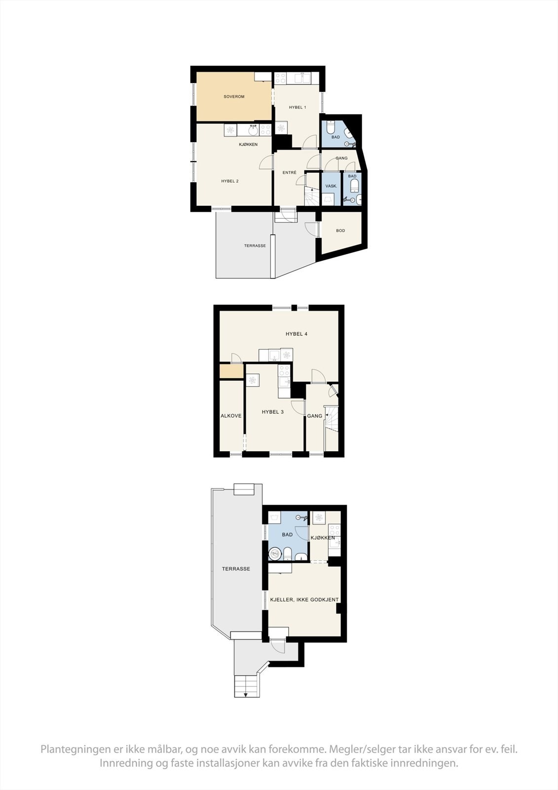 Plantegninger 1. etasje, loft og kjeller. Galleribilde