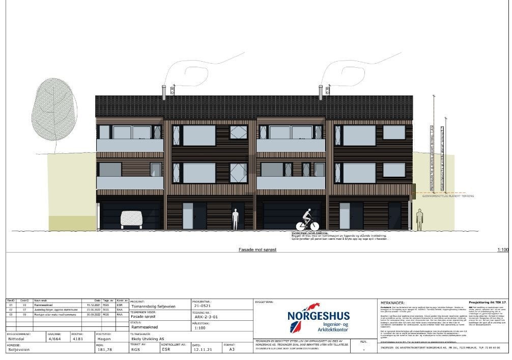 Rammetillatelsen på bygging av tomannsboligen ble gitt 02.12.22. Tillatelsen er gyldig i 3 år, altså må tiltaket være startet innen 02.12.2025 Galleribilde