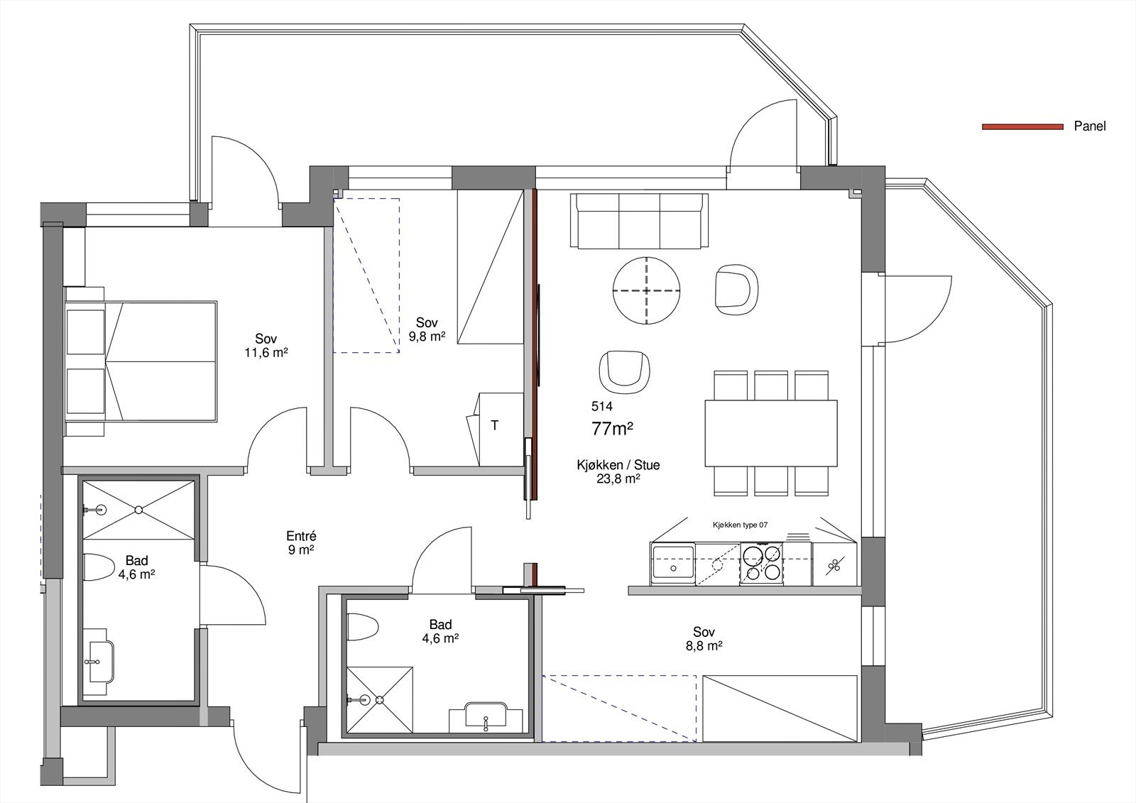 Leiligheten ligger i byggets 5. etasje og har heisadkosmt fra garasjeanlegget Galleribilde