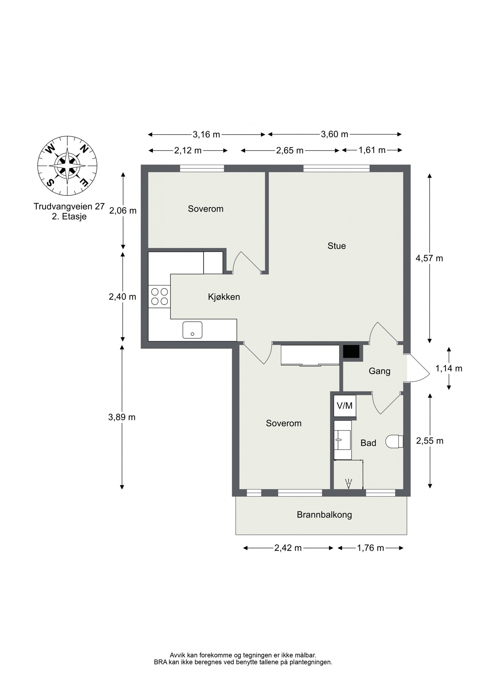 Plantegning, gjennomgående 3-roms Galleribilde