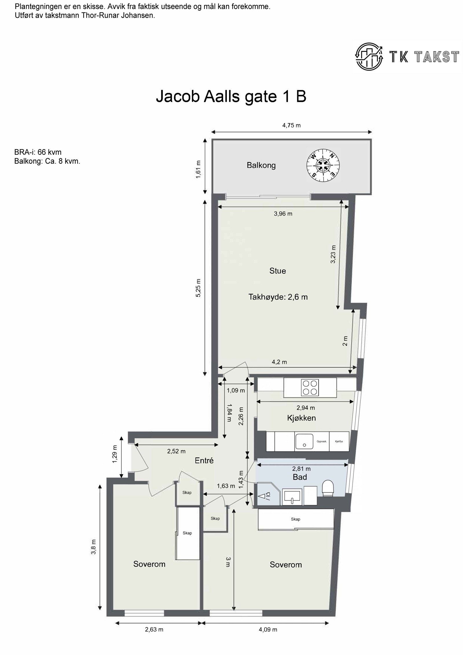 Plantegning Jacob Aalls gate 1 B. Galleribilde