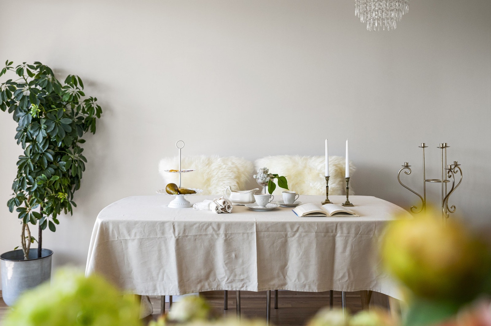 God plass til spisebord der venner og familie kan inviteres på middag. Galleribilde