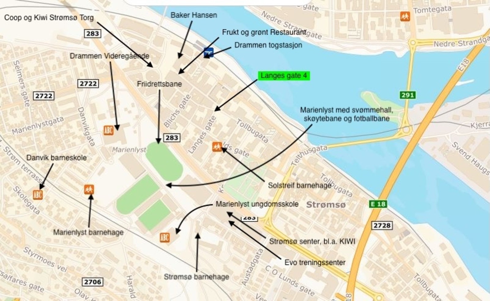 Kart over Drammen Galleribilde