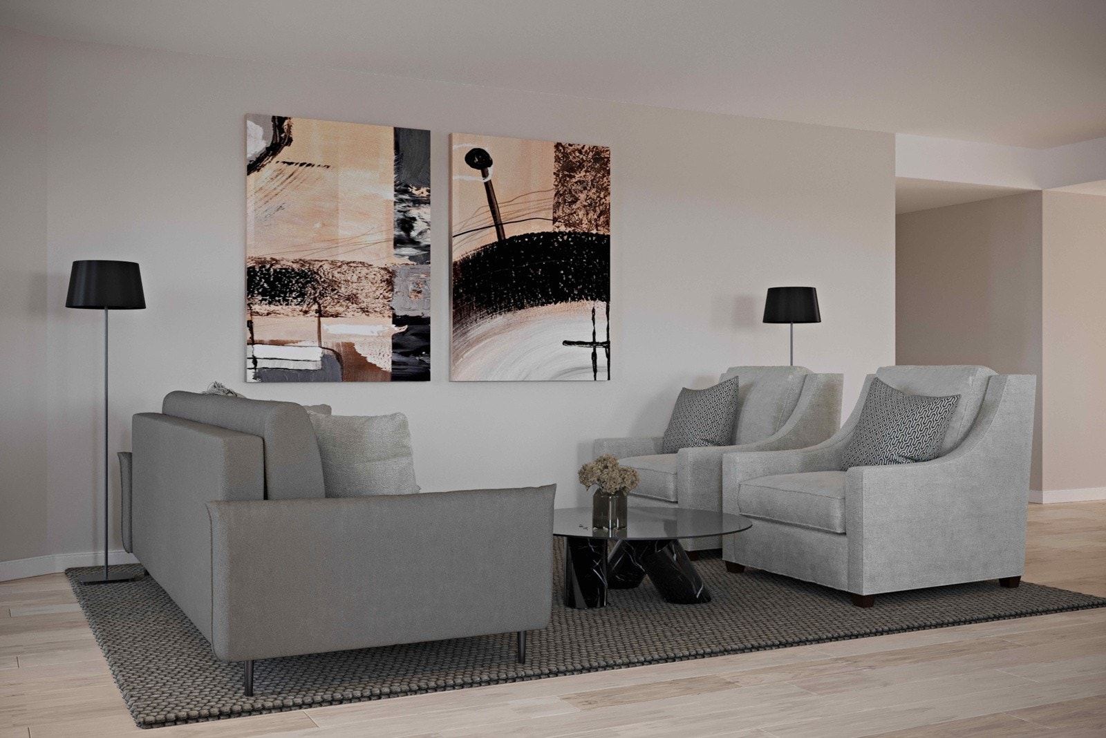 Illustrasjon av stue - Illustrasjonene kan vise tilvalg som ikke er endel av standard leveranse. Galleribilde