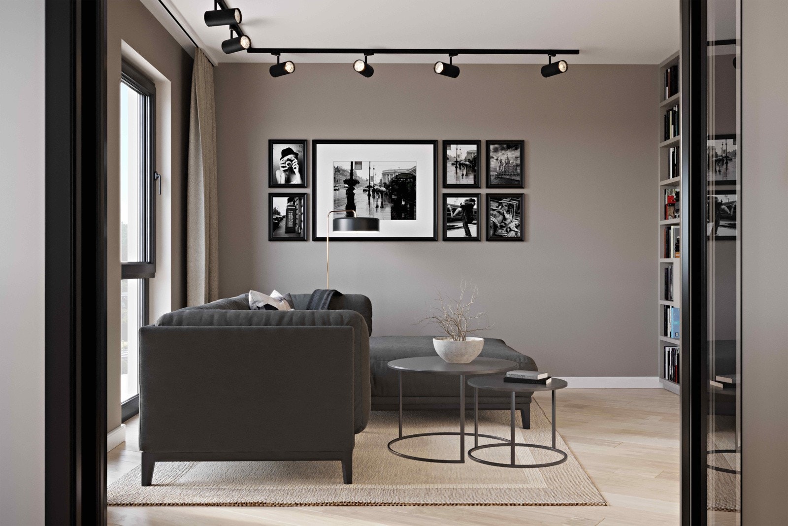 Illustrasjon TV-stue - Det leveres ikke dobbel glassdør som vist. Dette kan leveres som tilvalg. Galleribilde