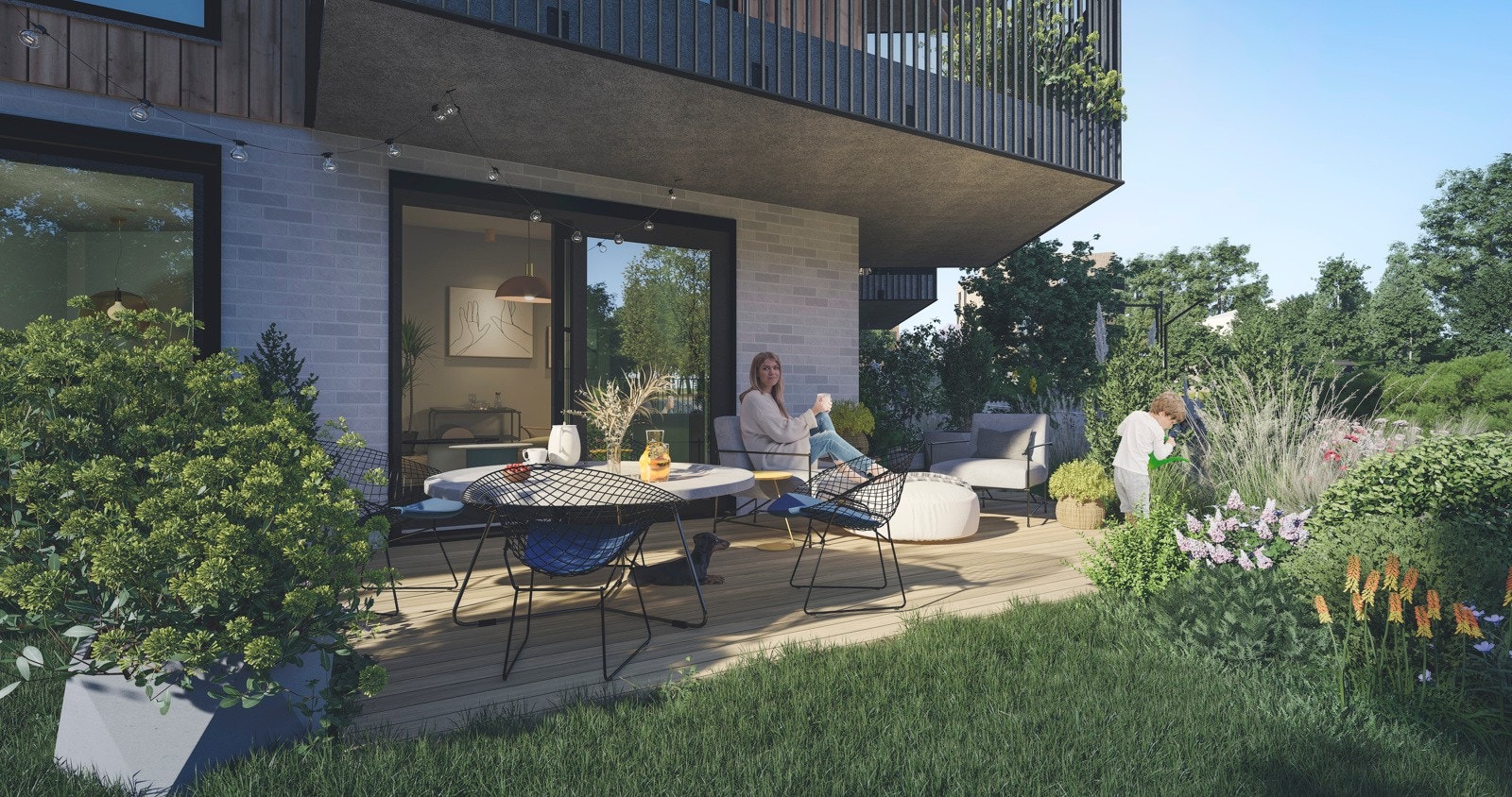 Illustrasjon av utearealer og fasade. Galleribilde