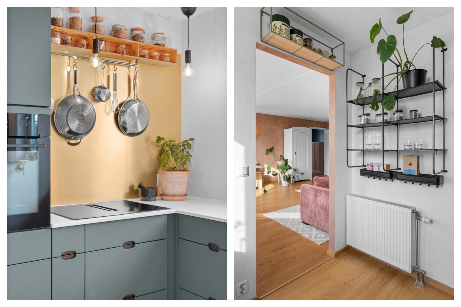 Pene, lyse toner på veggene og en-stavs parkett på gulv. Galleribilde