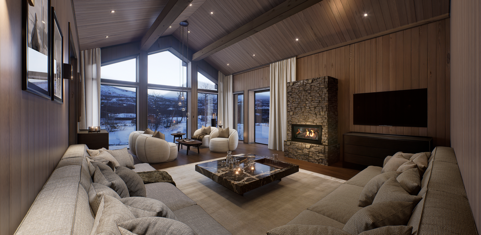 Gjennomgående høy standard med moderne løsninger og eksklusive materialer gjennom hele hytten (illustrasjon, avvik kan forekomme)